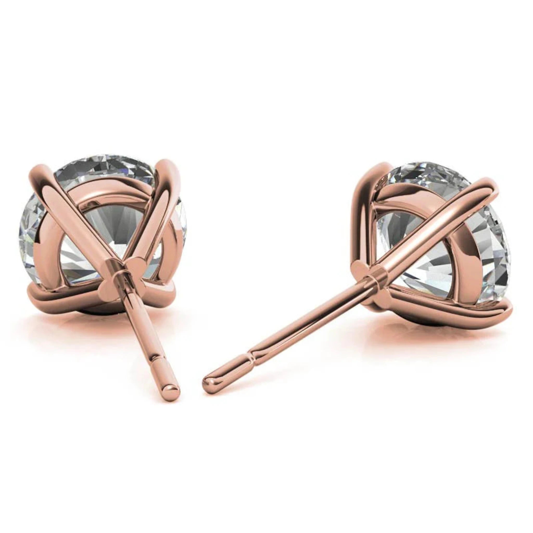 Four-Prong Round Solitaire Rose Gold Silver Brilliant Earrings for Women