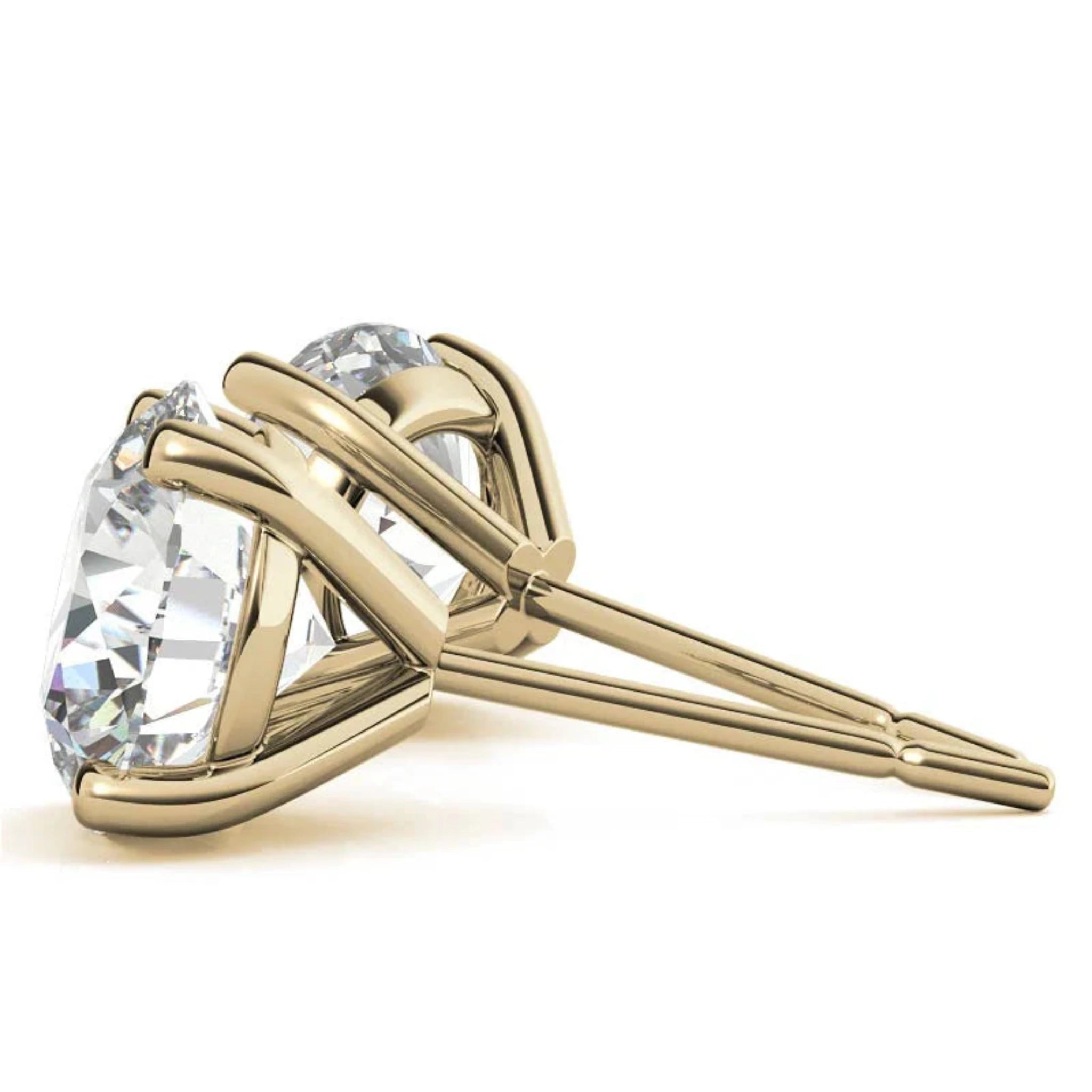 Four-Prong Round Solitaire Yellow Gold Silver Brilliant Earrings for Women