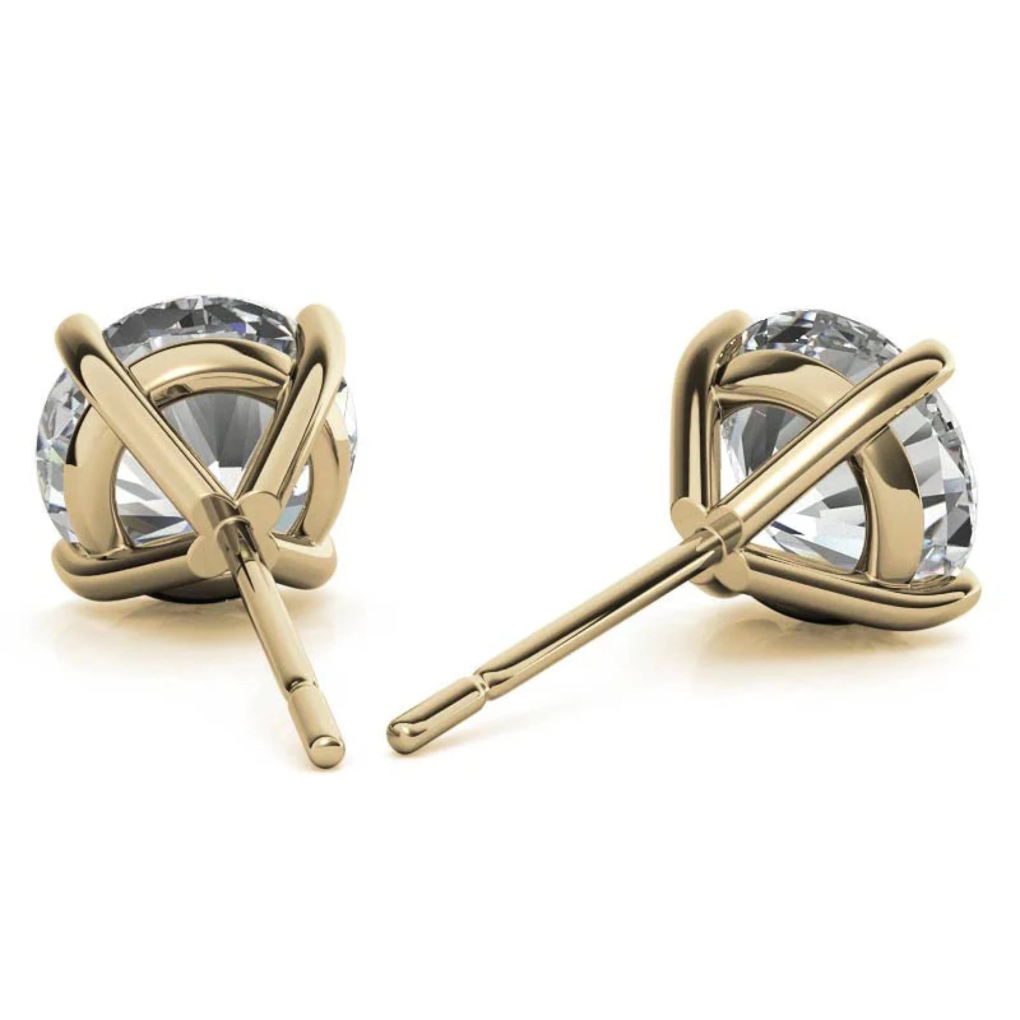 Four-Prong Round Solitaire Yellow Gold Silver Brilliant Earrings for Women