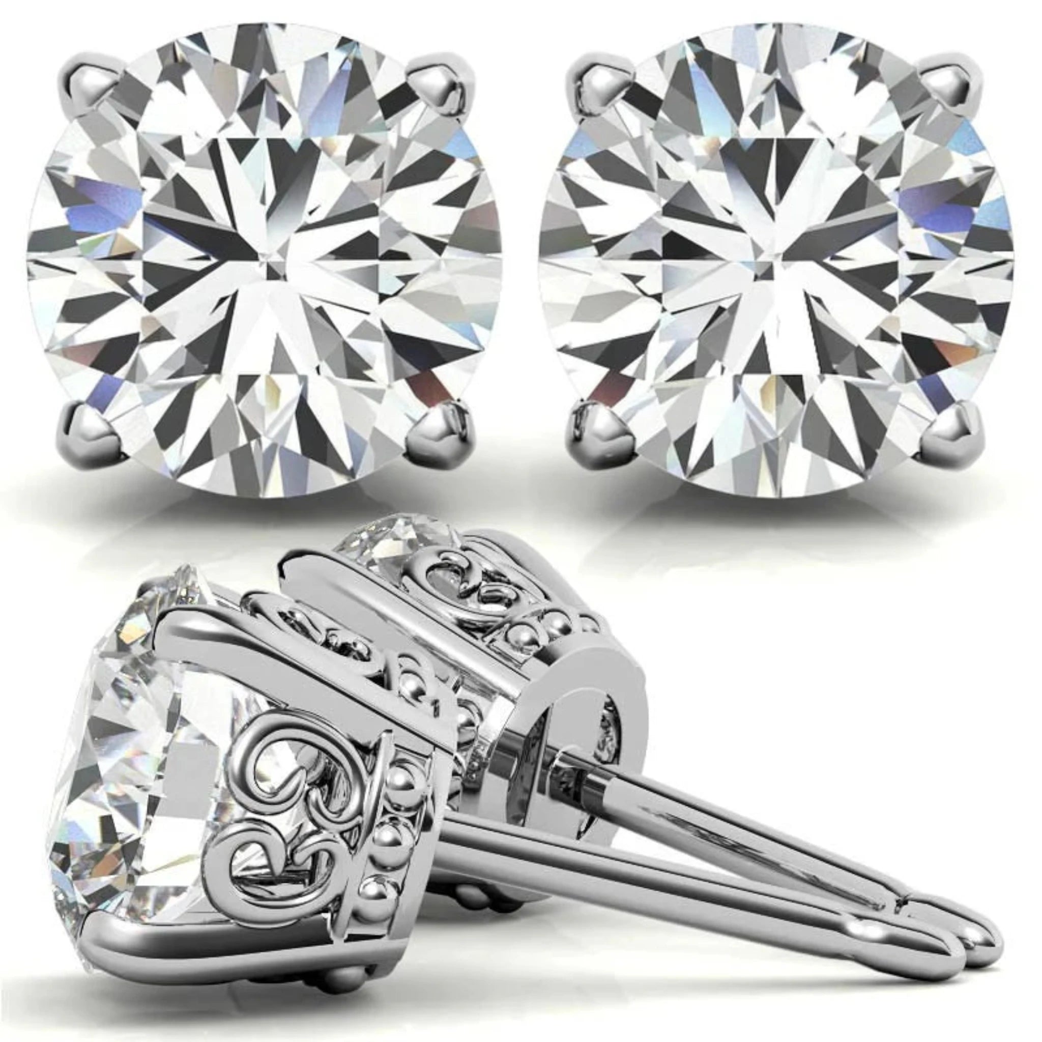 Elegant Round Solitaire White Gold Silver Sparkling Stud Earrings for Women