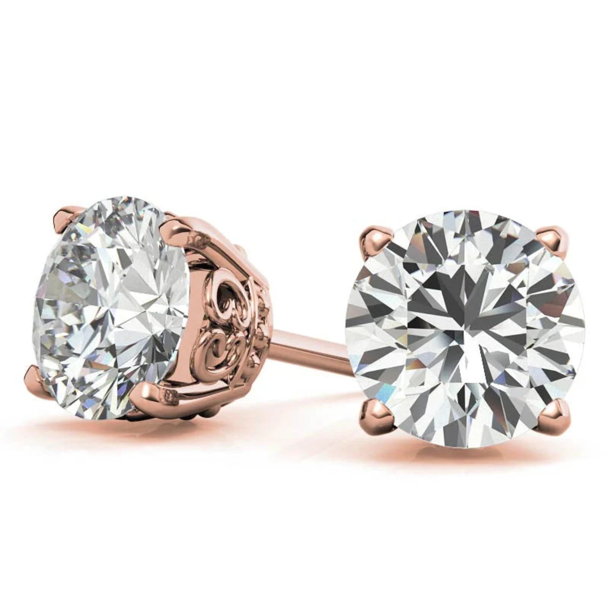 Elegant Round Solitaire Rose Gold Silver Sparkling Stud Earrings for Women
