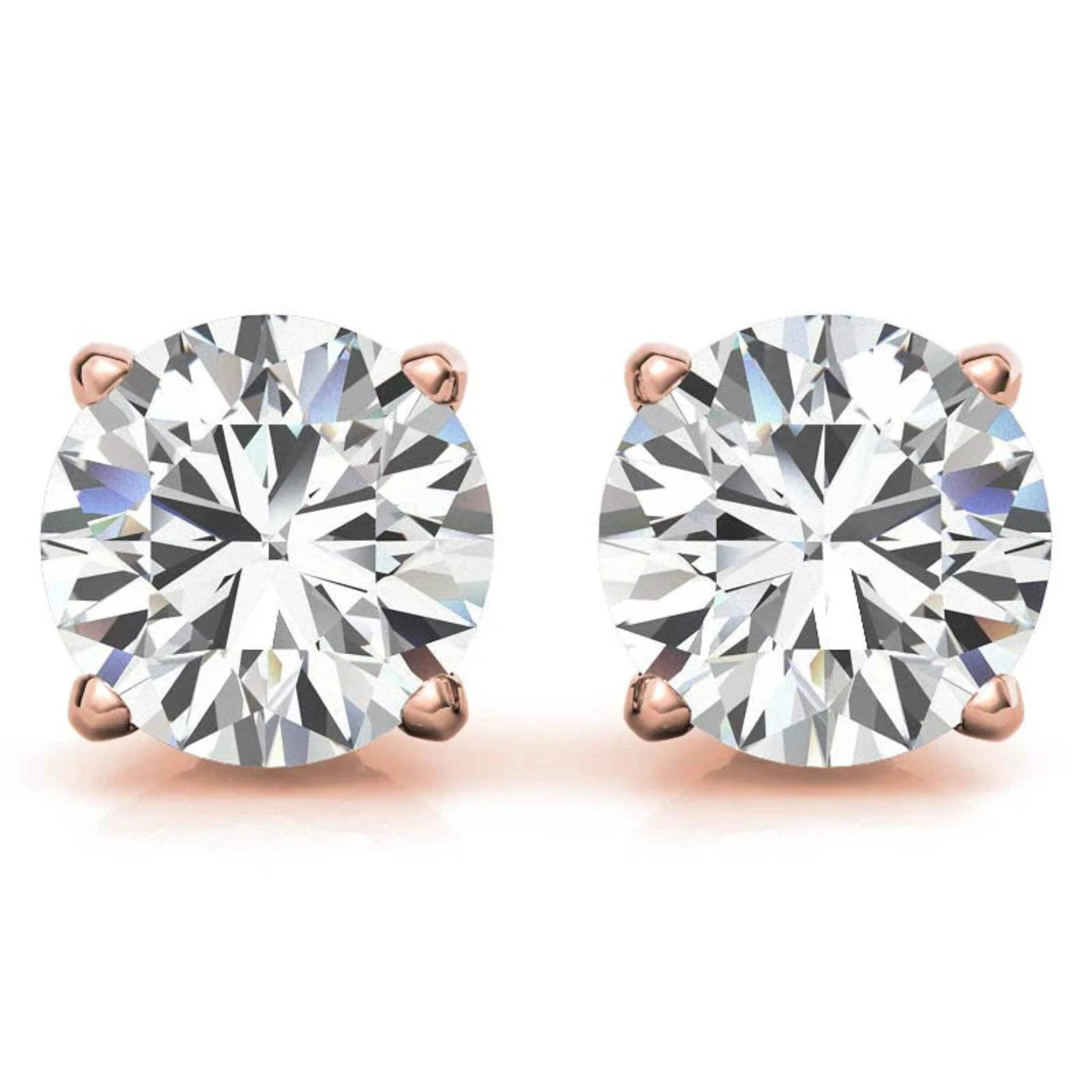 Elegant Round Solitaire Rose Gold Silver Sparkling Stud Earrings for Women