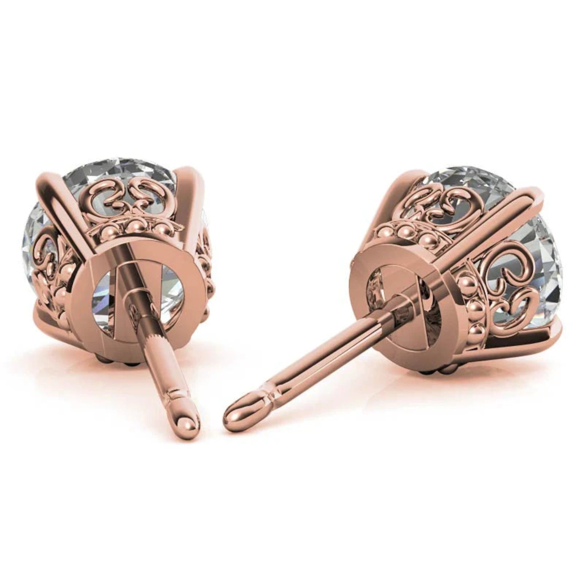 Elegant Round Solitaire Rose Gold Silver Sparkling Stud Earrings for Women