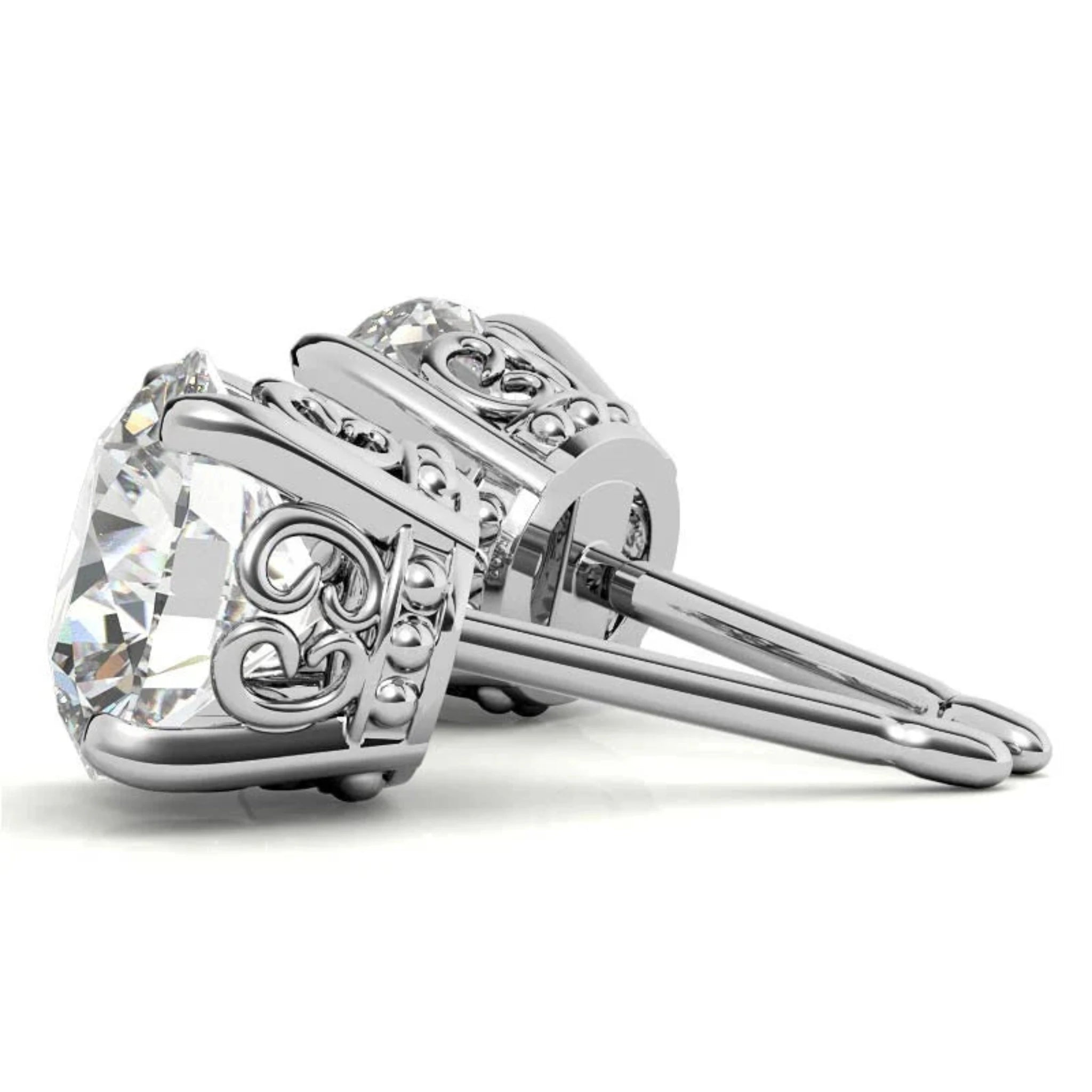 Elegant Round Solitaire White Gold Silver Sparkling Stud Earrings for Women