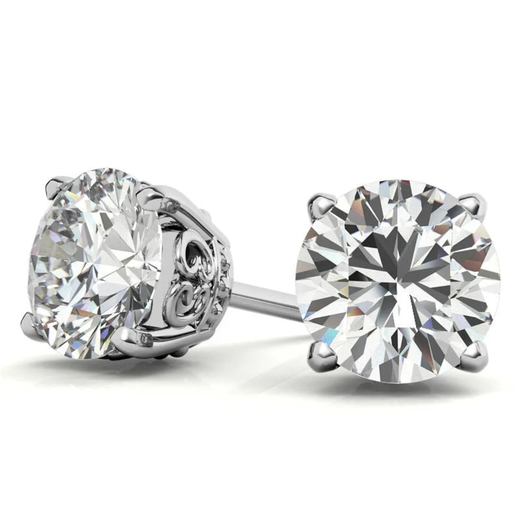 Elegant Round Solitaire White Gold Silver Sparkling Stud Earrings for Women