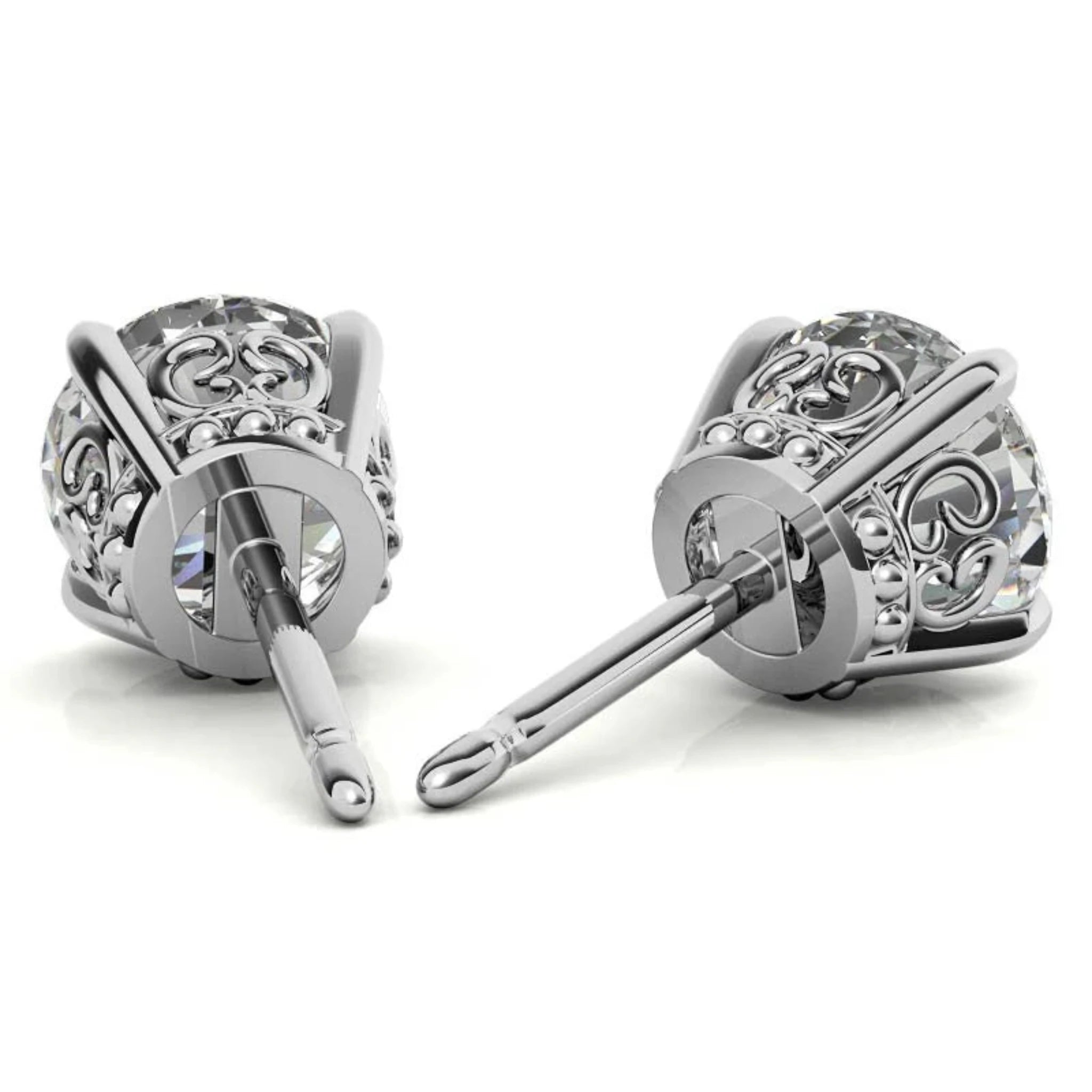 Elegant Round Solitaire White Gold Silver Sparkling Stud Earrings for Women