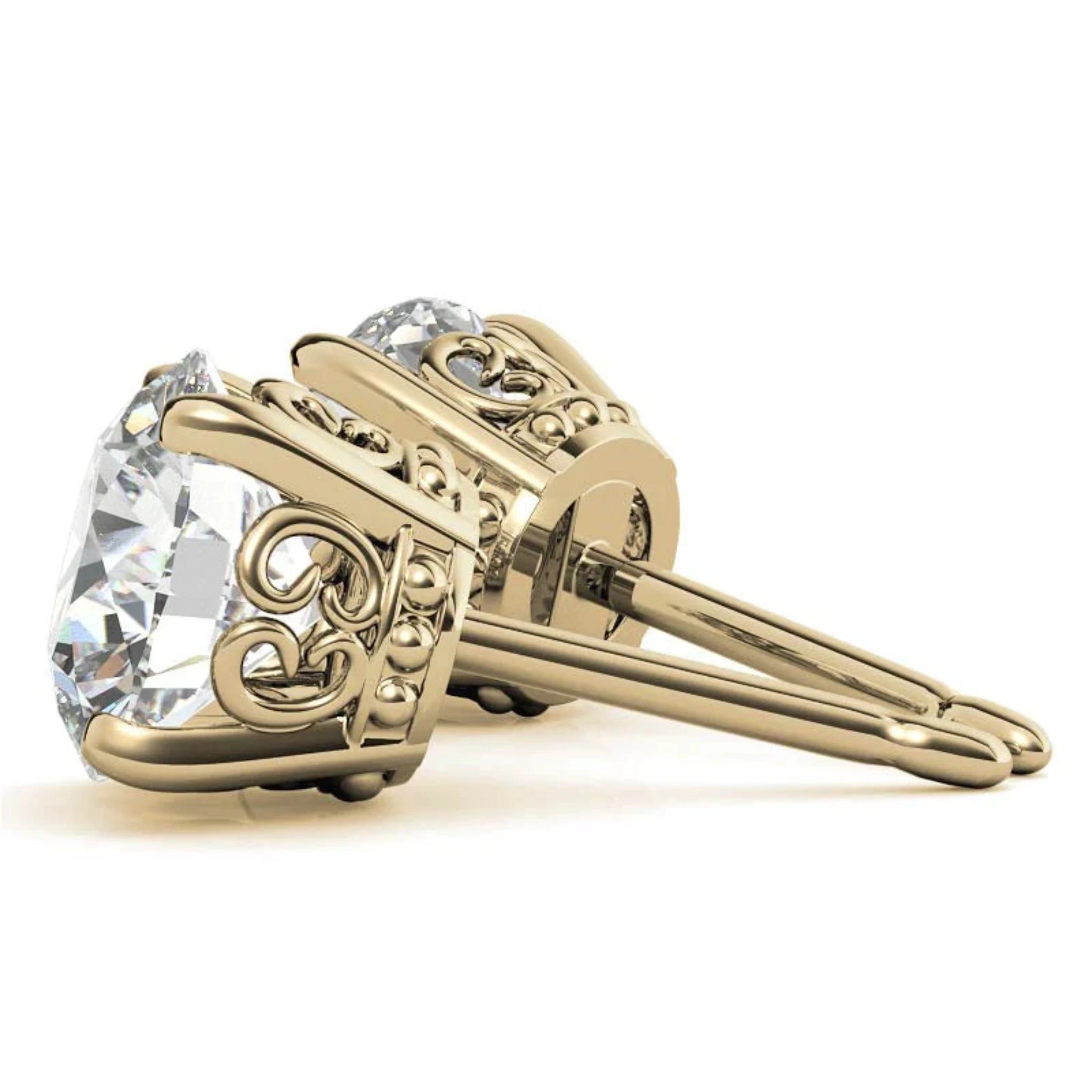 Elegant Round Solitaire Yellow Gold Silver Sparkling Stud Earrings for Women