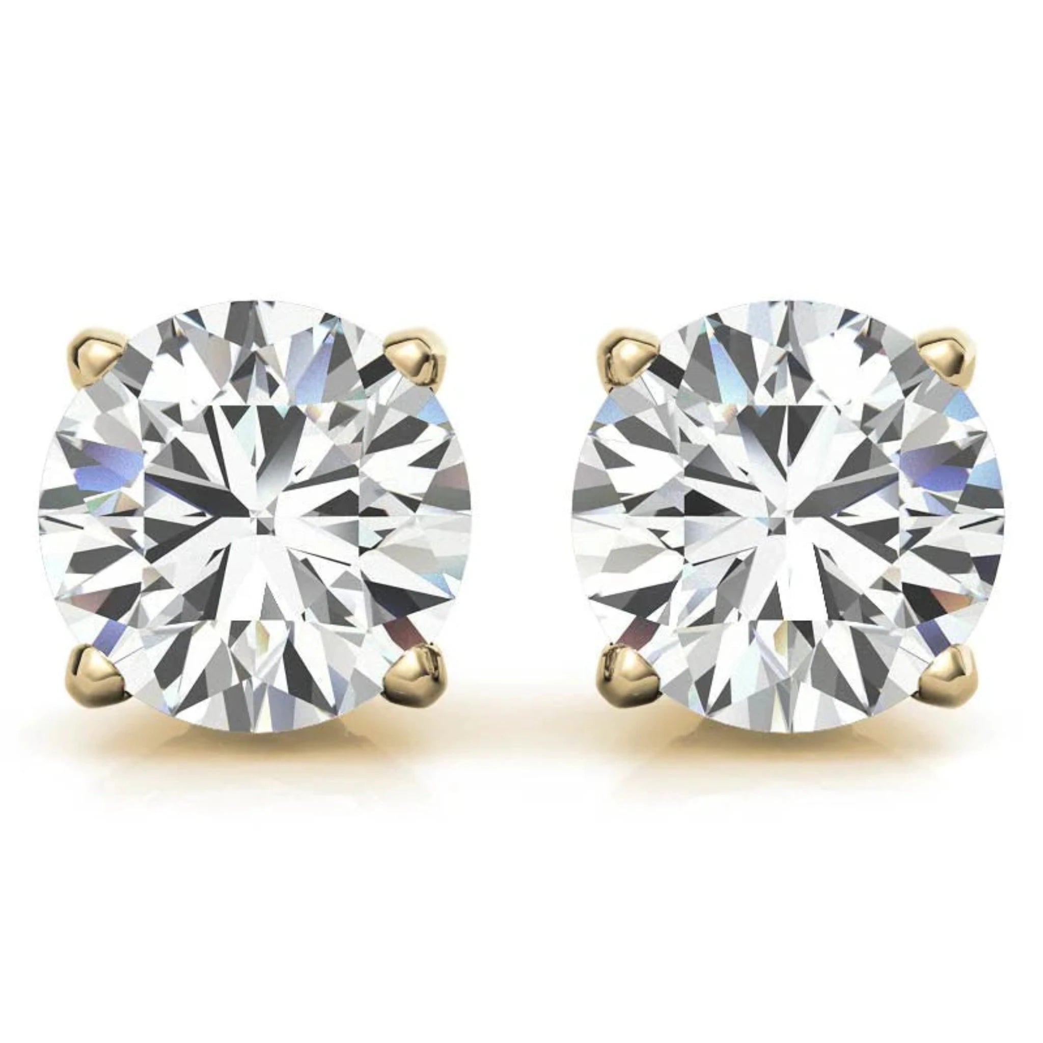 Elegant Round Solitaire Yellow Gold Silver Sparkling Stud Earrings for Women