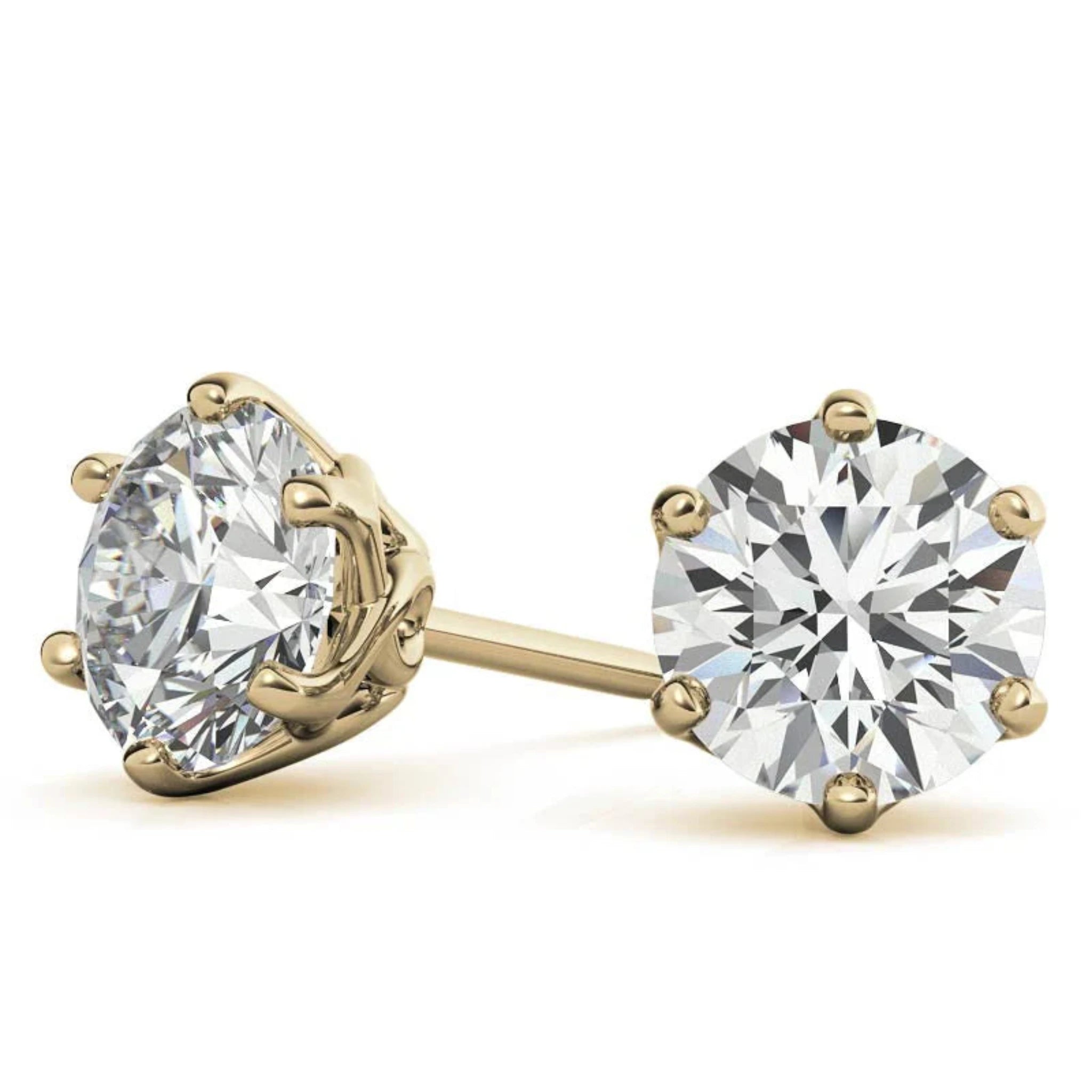 Classic Solitaire Round Yellow Gold Silver Dazzling Earring For Woman