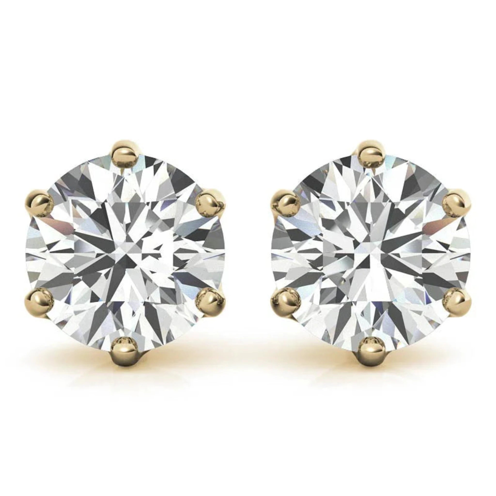 Classic Solitaire Round Yellow Gold Silver Dazzling Earring For Woman