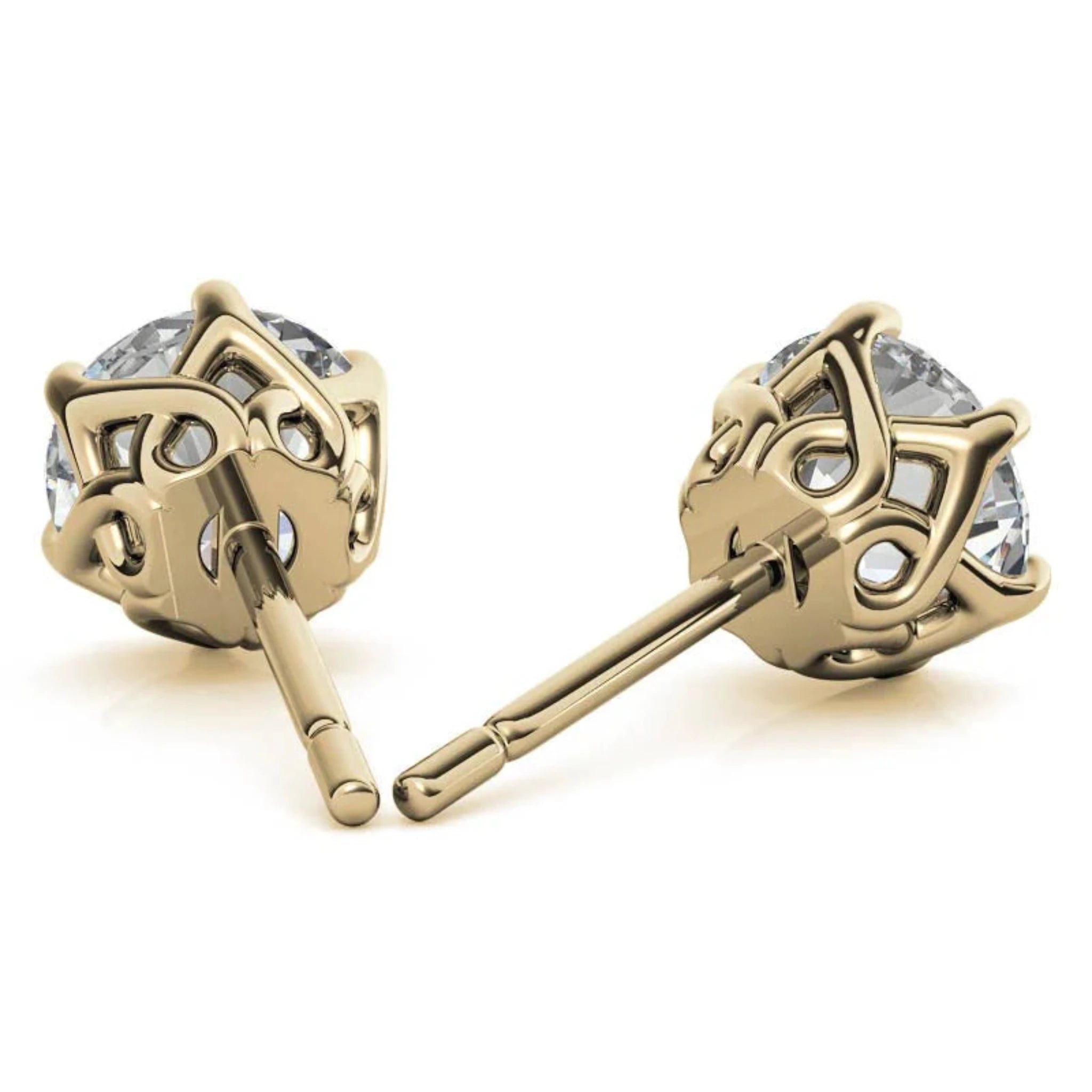 Classic Solitaire Round Yellow Gold Silver Dazzling Earring For Woman