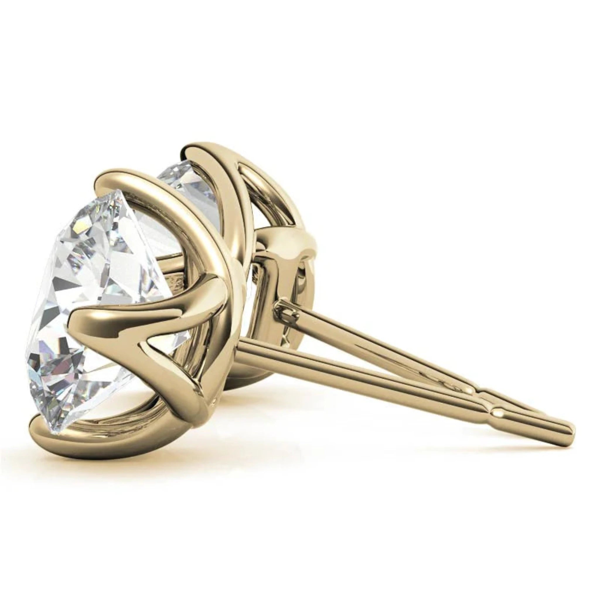 Round Solitaire Yellow Gold Silver Brilliant Diamond Earring For Woman