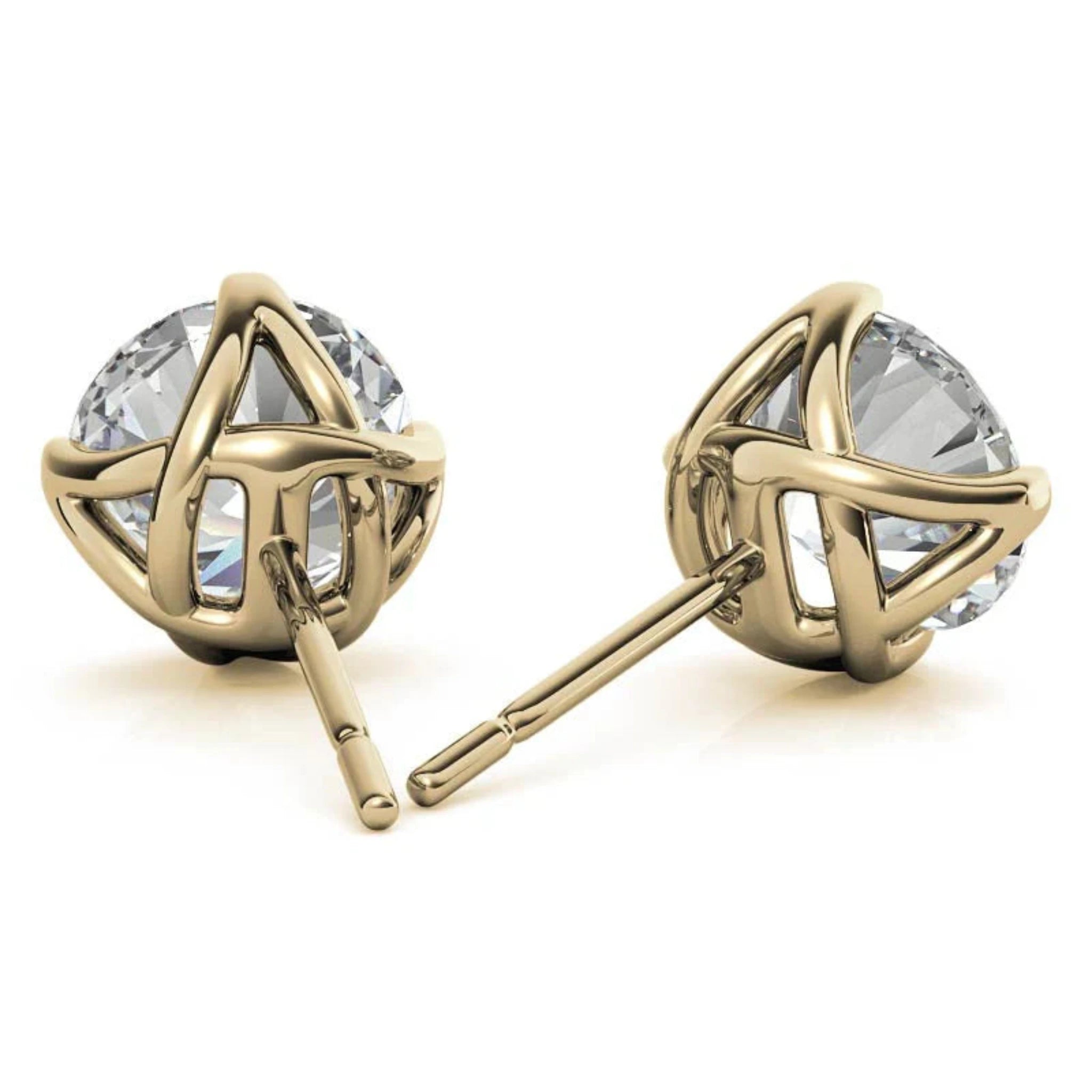 Round Solitaire Yellow Gold Silver Brilliant Diamond Earring For Woman