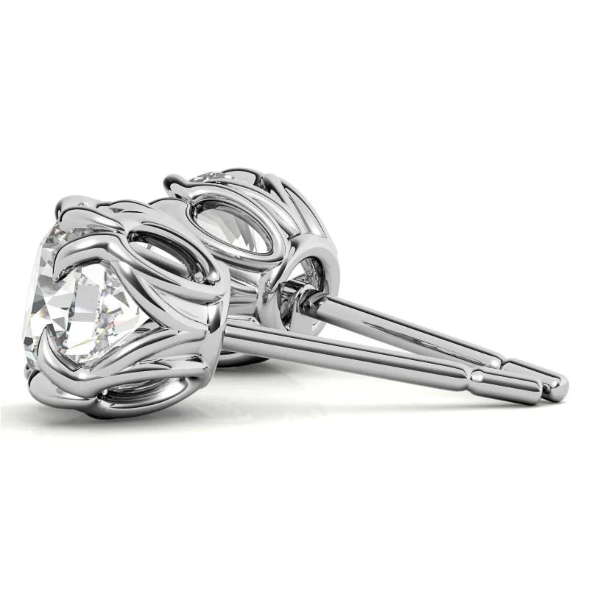 Sophisticated Round Floral White Gold Silver Intricate Claw Double Prong-Set Earring For Woman
