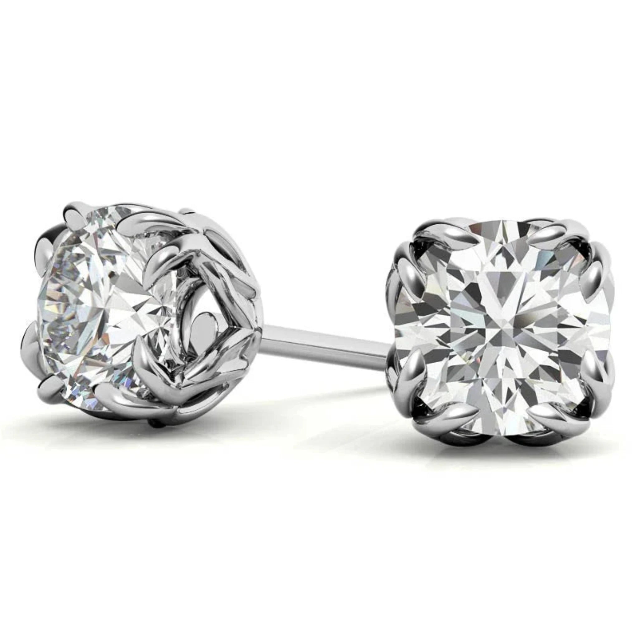 Sophisticated Round Floral White Gold Silver Intricate Claw Double Prong-Set Earring For Woman