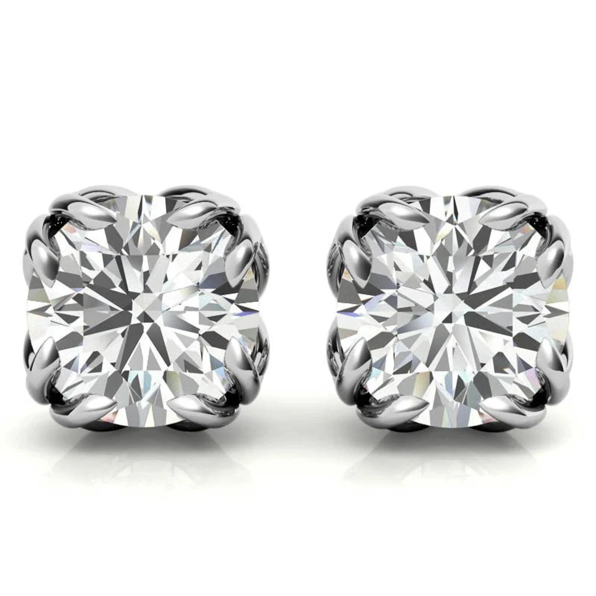 Sophisticated Round Floral White Gold Silver Intricate Claw Double Prong-Set Earring For Woman