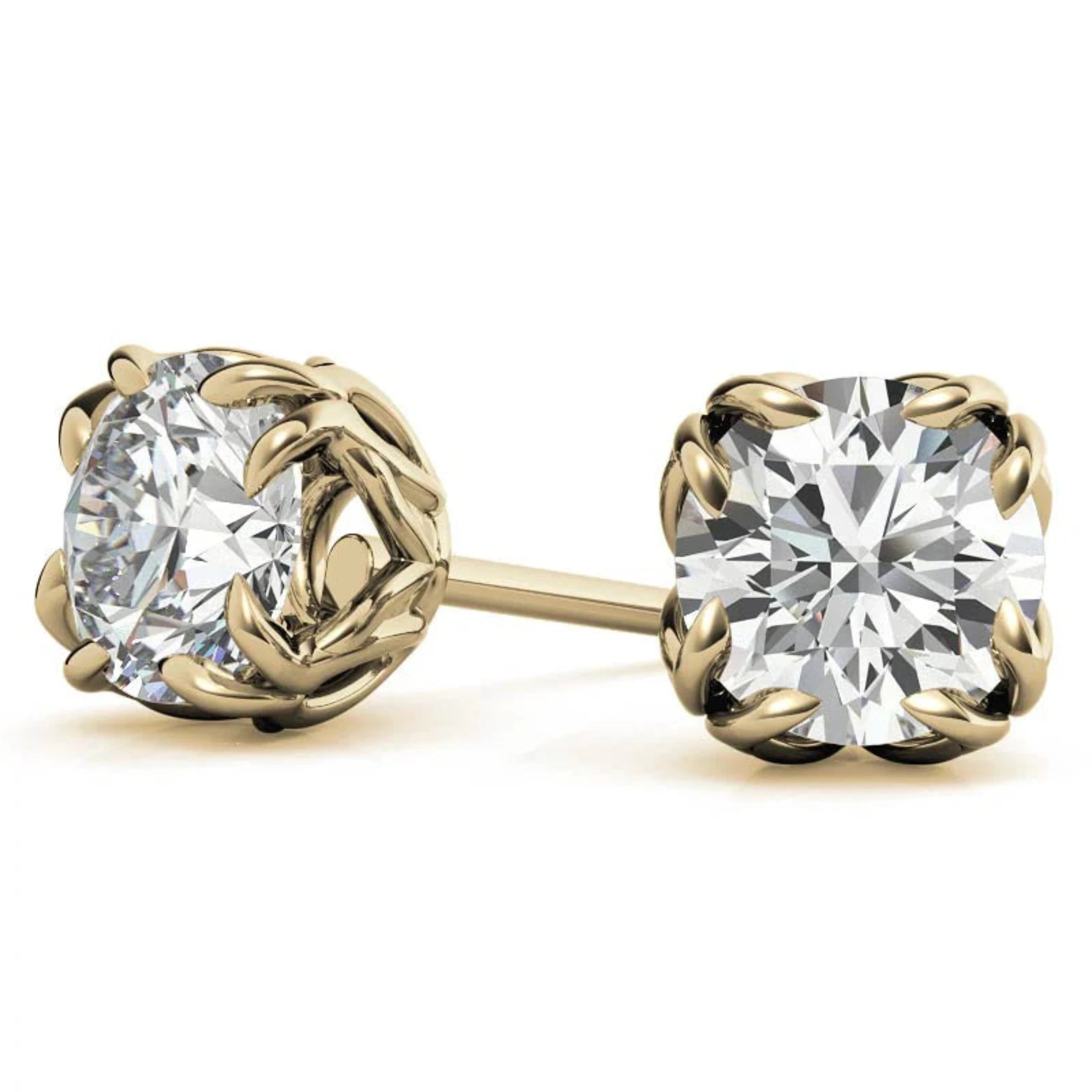 Sophisticated Round Floral Yellow Gold Silver Intricate Claw Double Prong-Set Earring For Woman