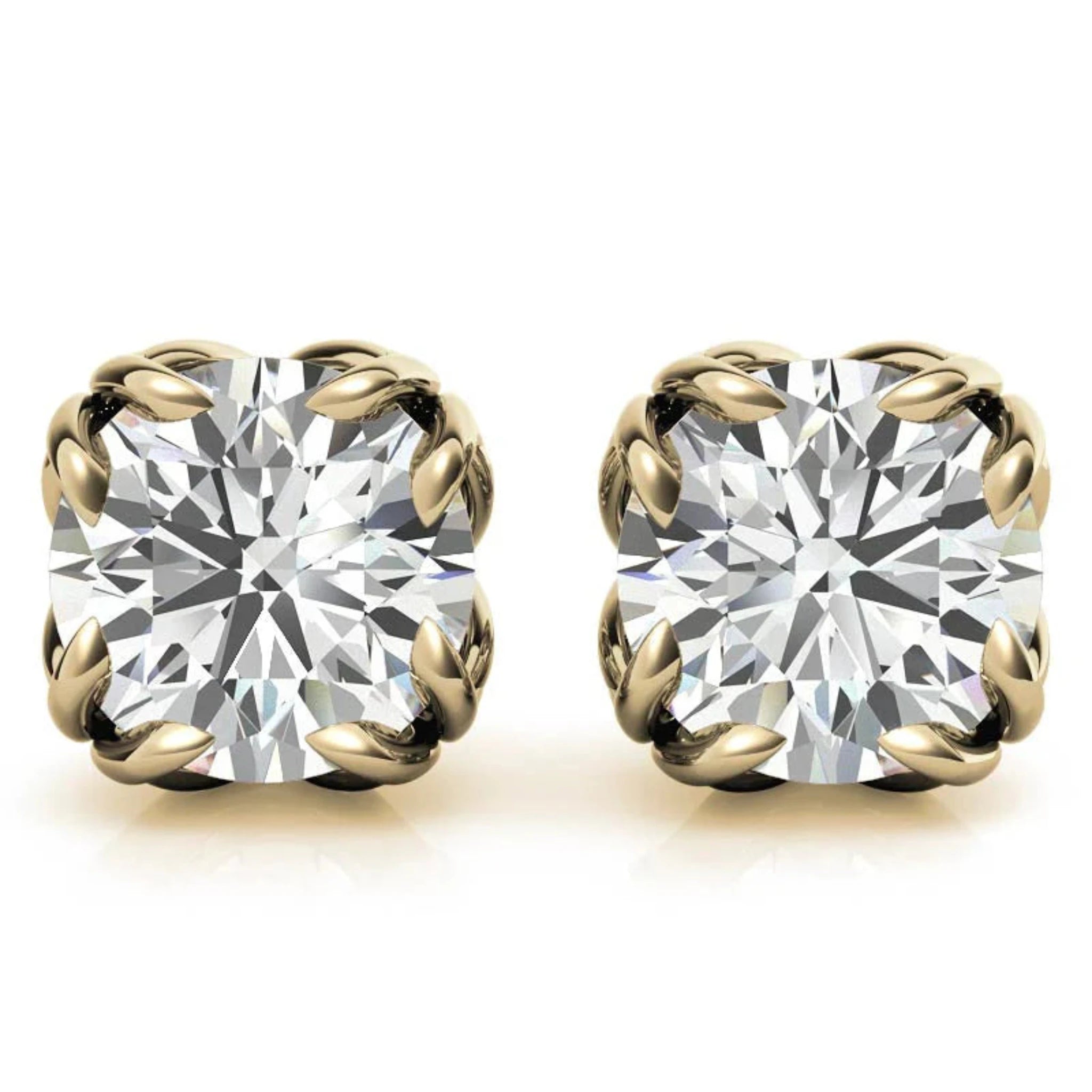 Sophisticated Round Floral Yellow Gold Silver Intricate Claw Double Prong-Set Earring For Woman