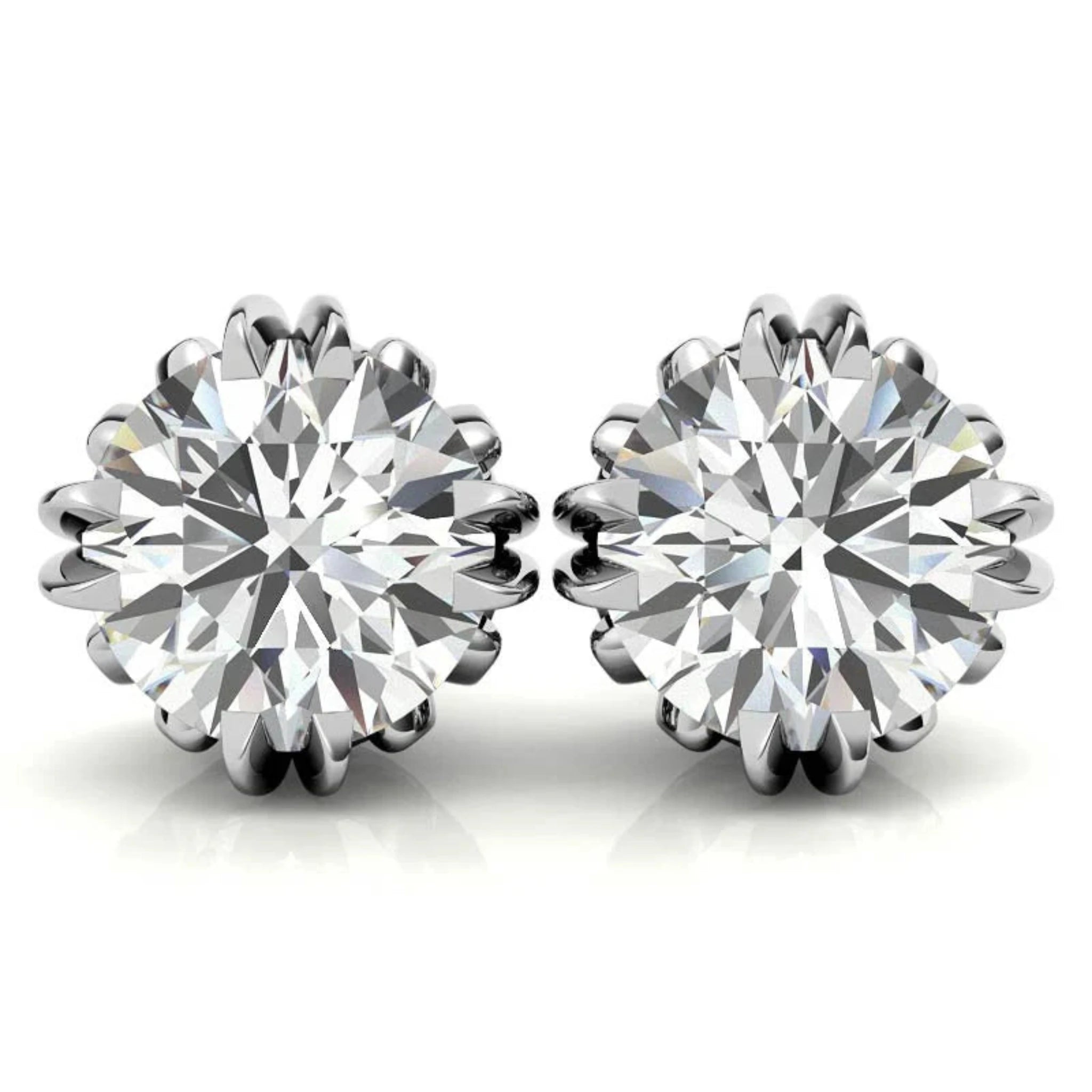 Floral-Inspired Round Diamond White Gold Silver Openwork Stud Earrings For Woman