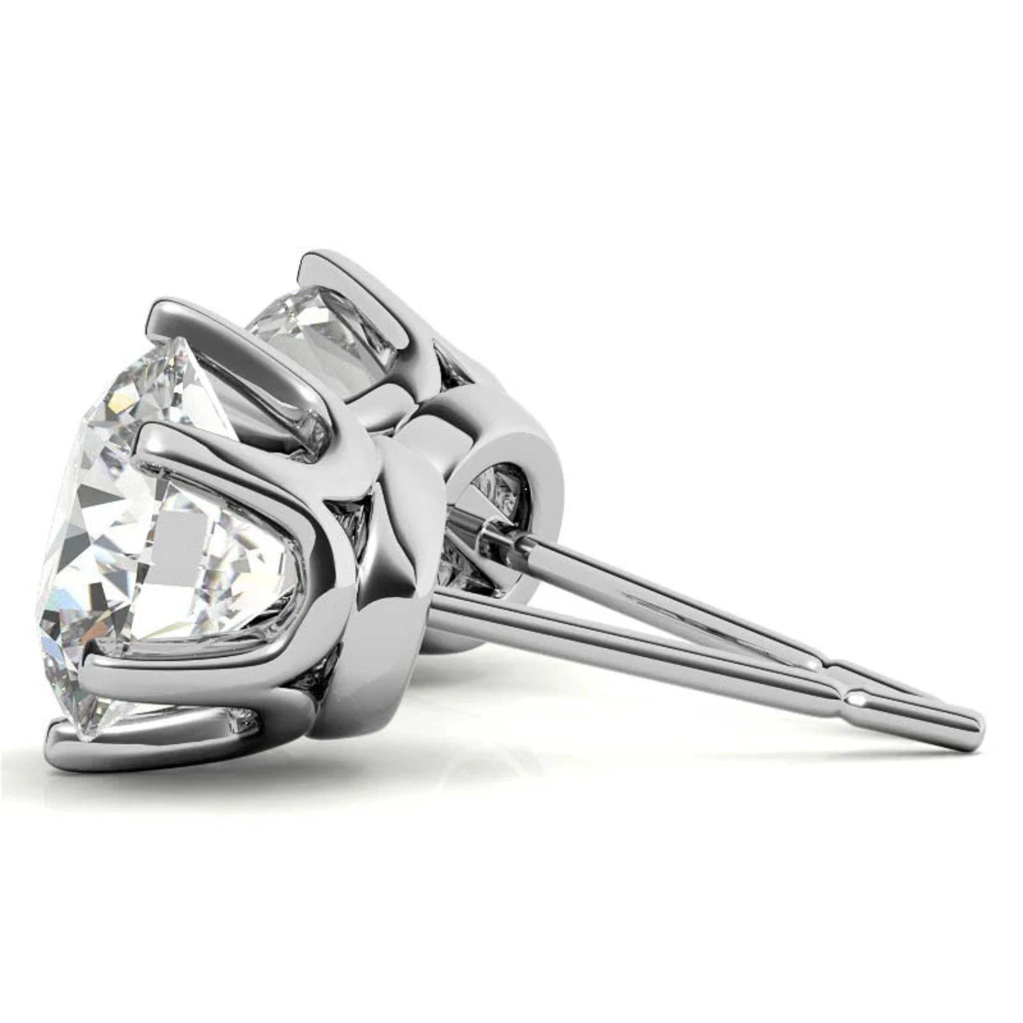 Round Clear Solitaire White Gold Silver Classic Earring For Woman