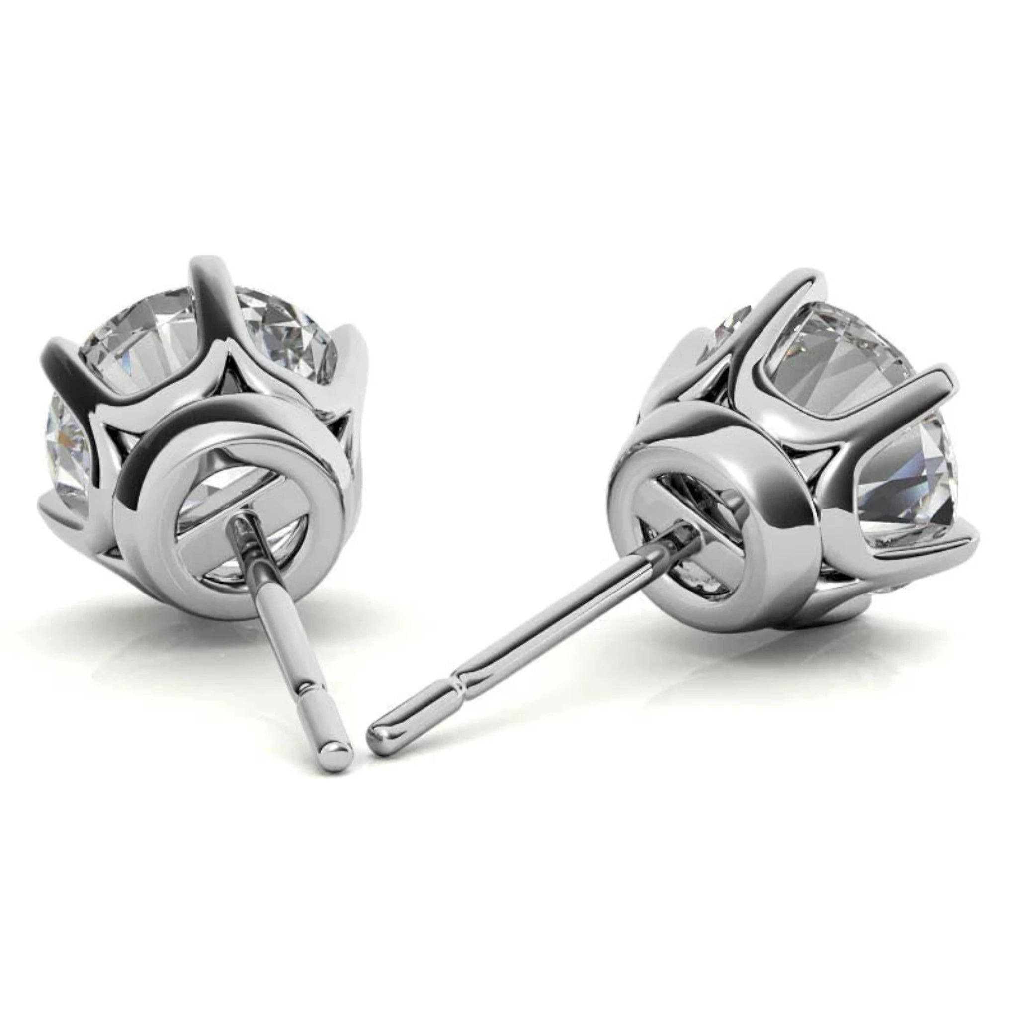 Round Clear Solitaire White Gold Silver Classic Earring For Woman