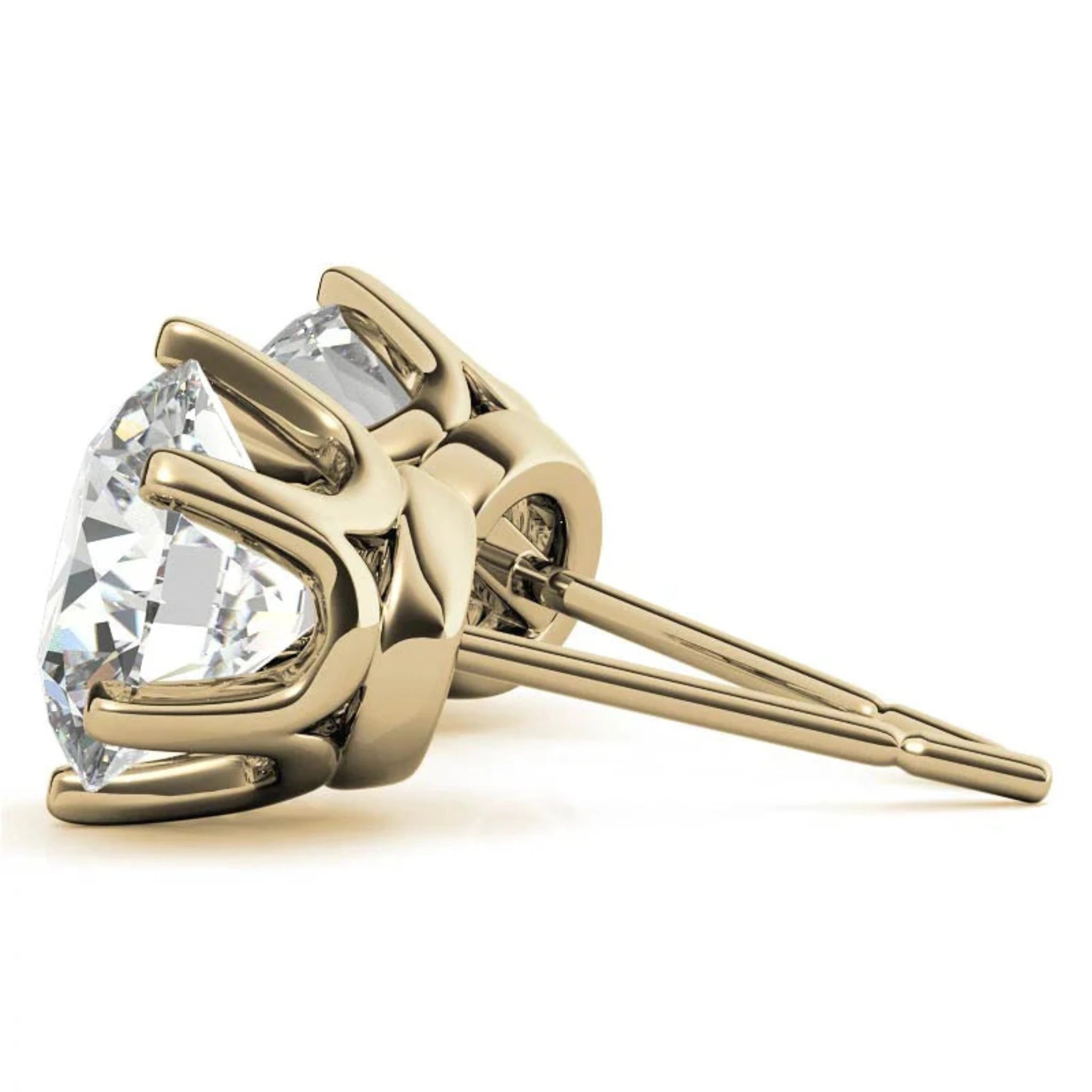 Round Clear Solitaire Yellow Gold Silver Classic Earring For Woman