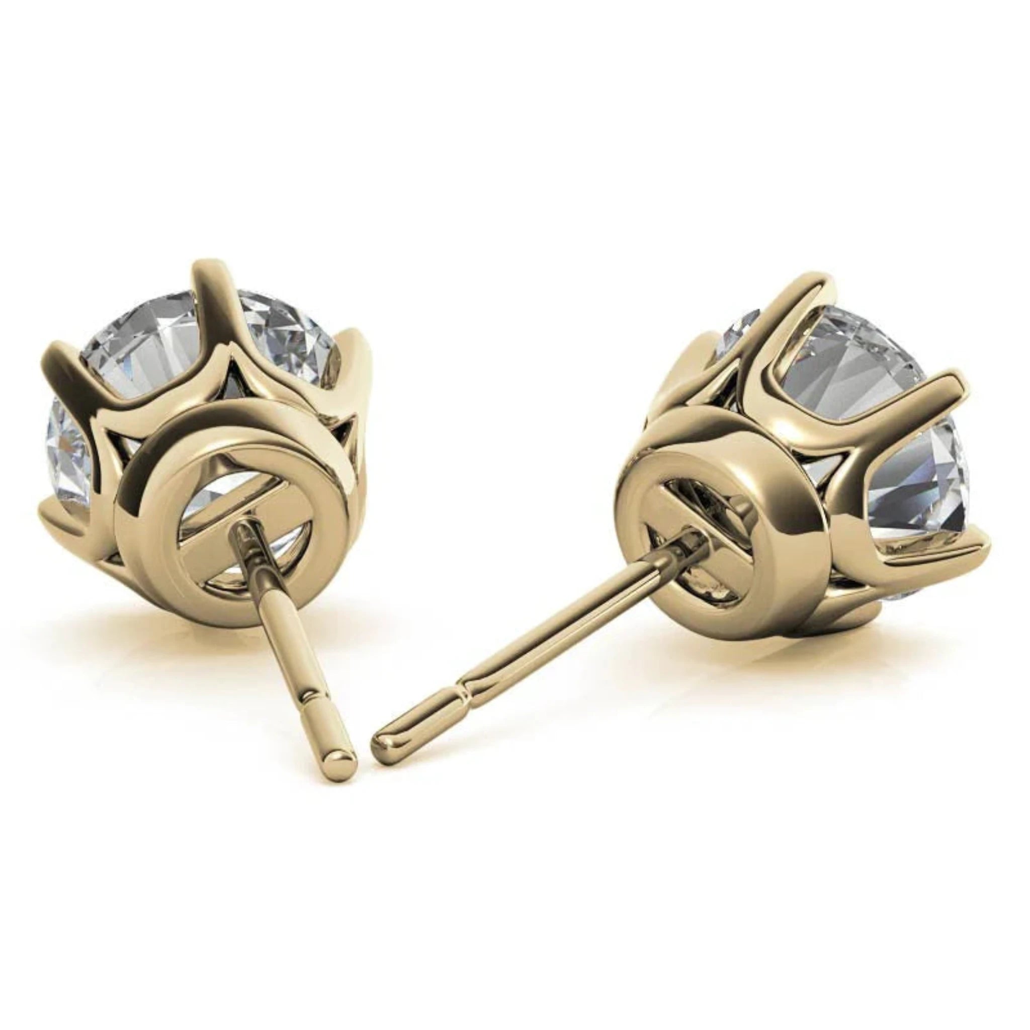 Round Clear Solitaire Yellow Gold Silver Classic Earring For Woman