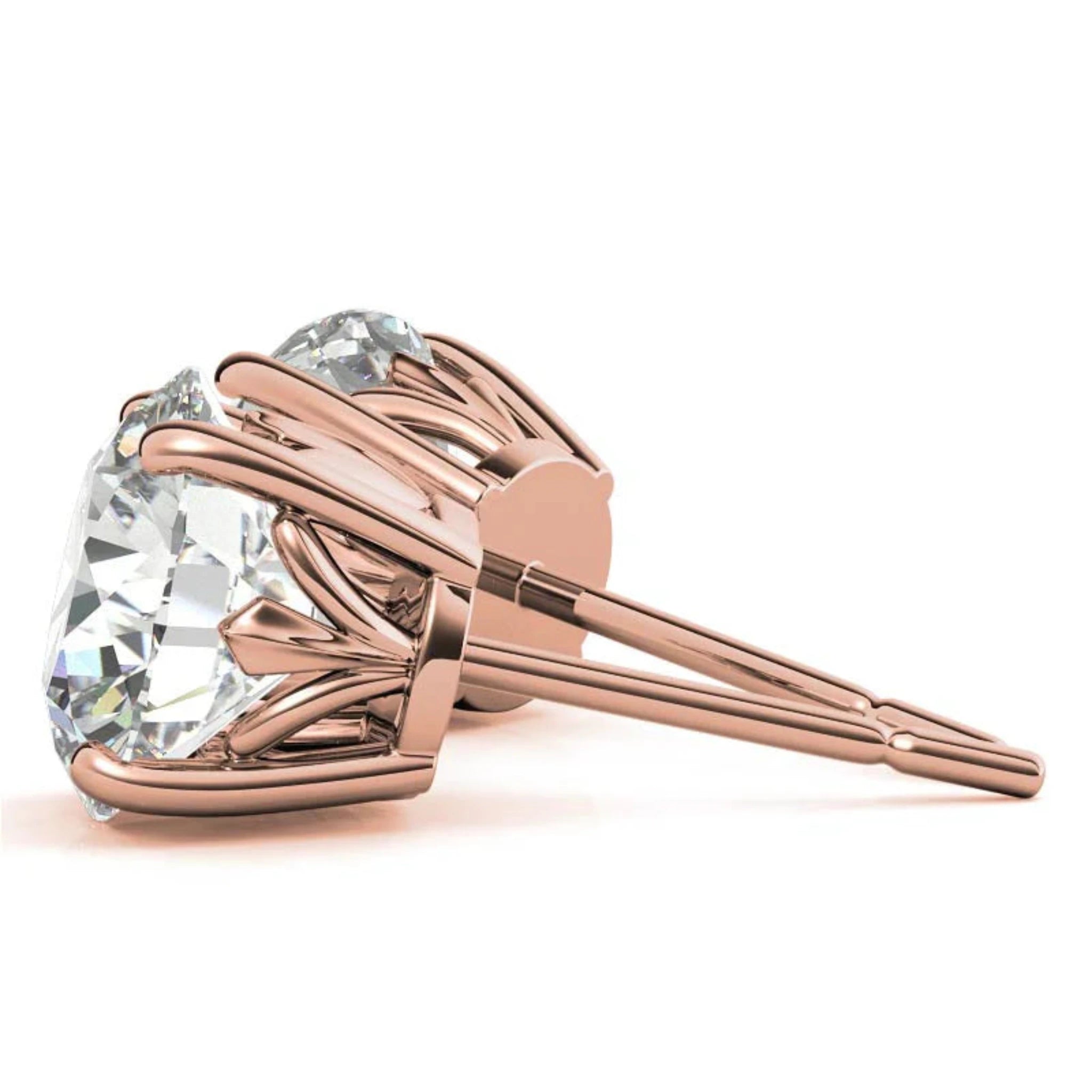 Minimalist Round Solitaire Studs Rose Gold Silver 4-Prong Secure Earring For Woman