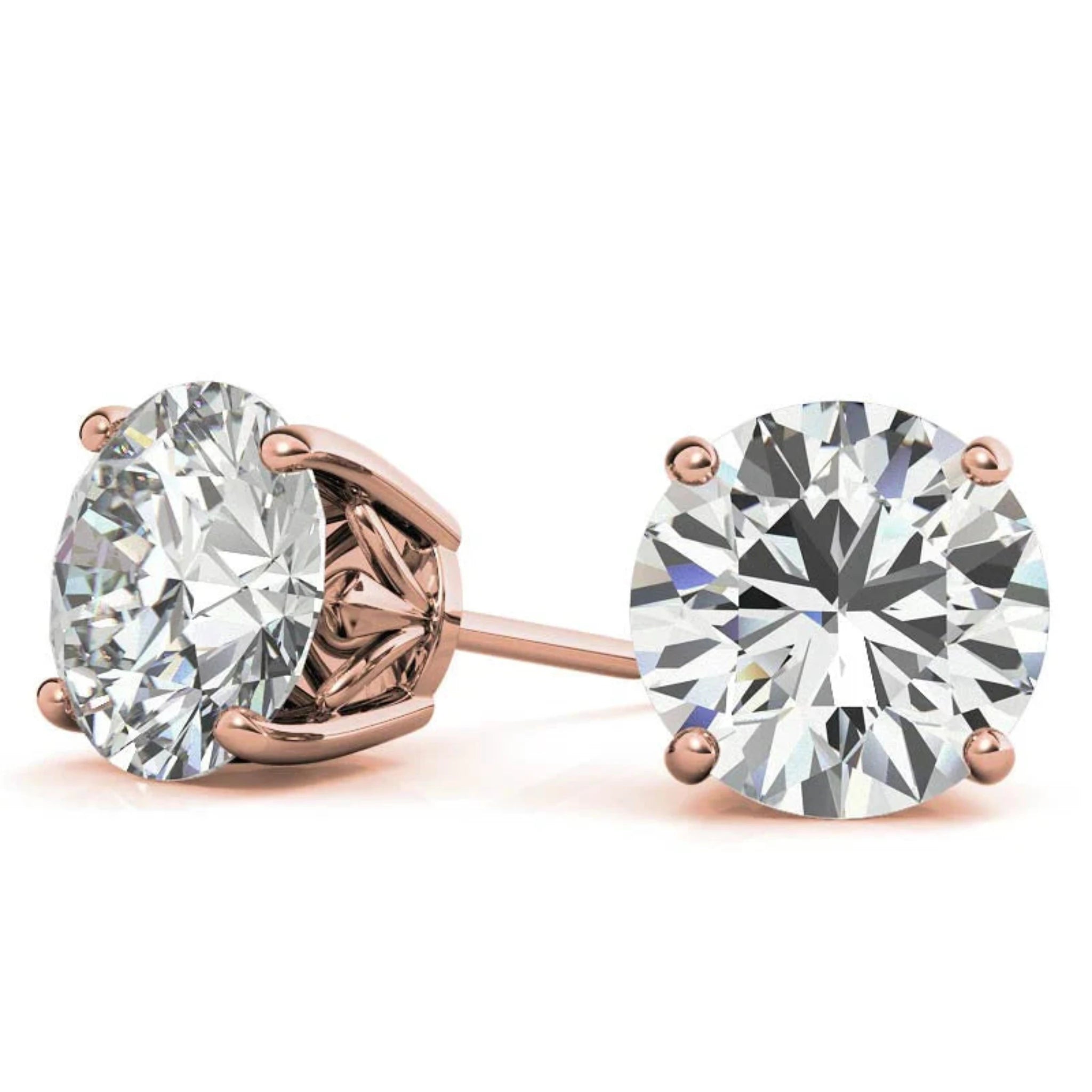 Minimalist Round Solitaire Studs Rose Gold Silver 4-Prong Secure Earring For Woman