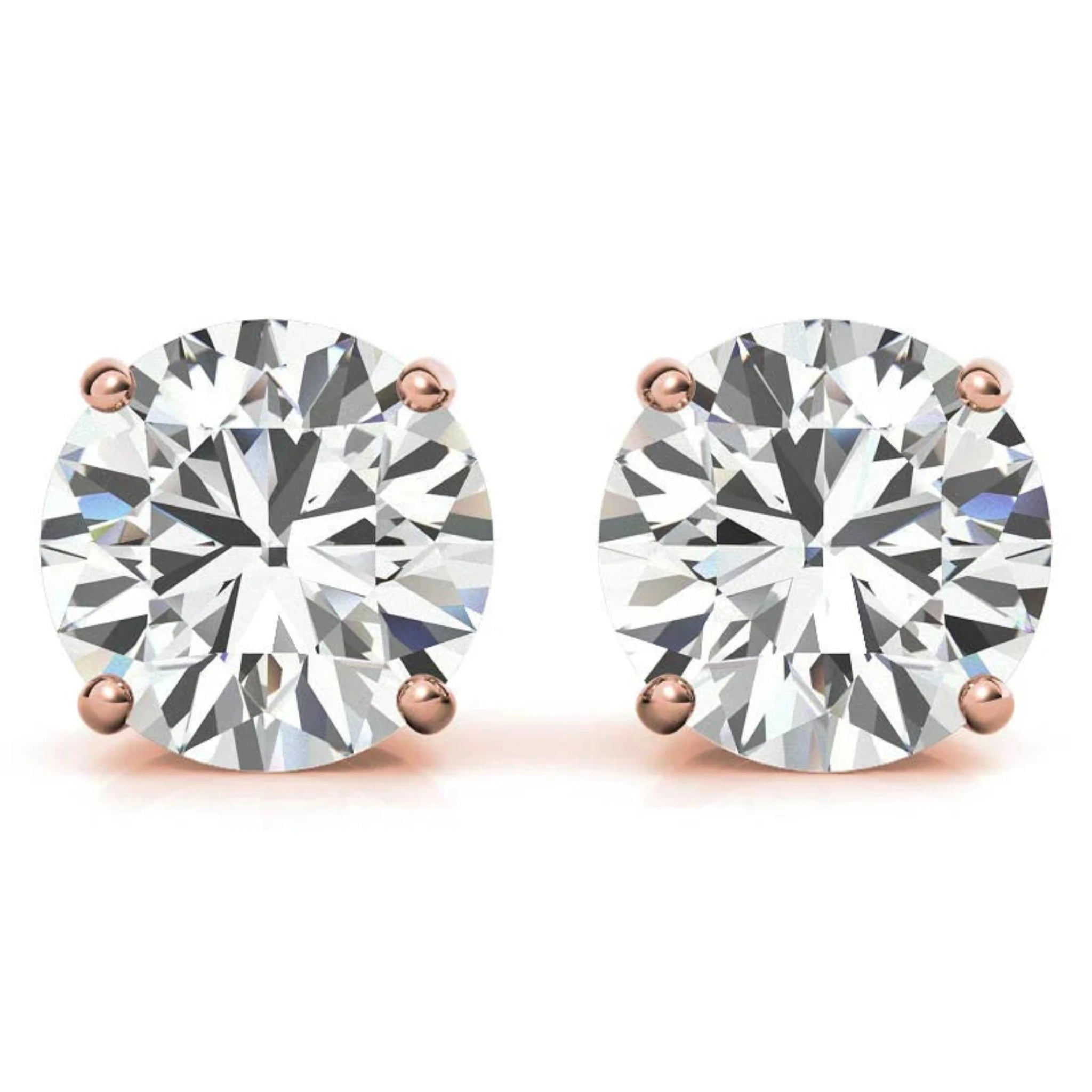 Minimalist Round Solitaire Studs Rose Gold Silver 4-Prong Secure Earring For Woman