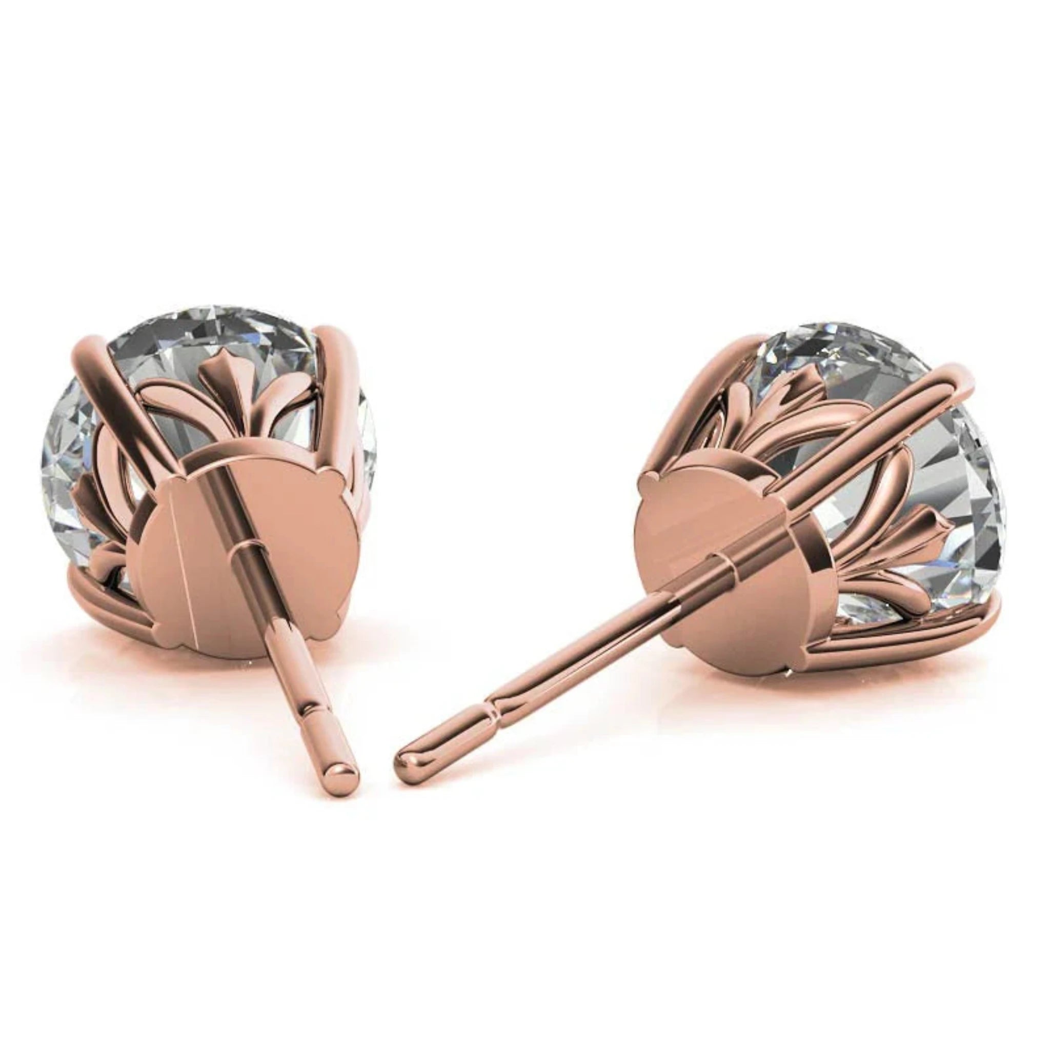 Minimalist Round Solitaire Studs Rose Gold Silver 4-Prong Secure Earring For Woman