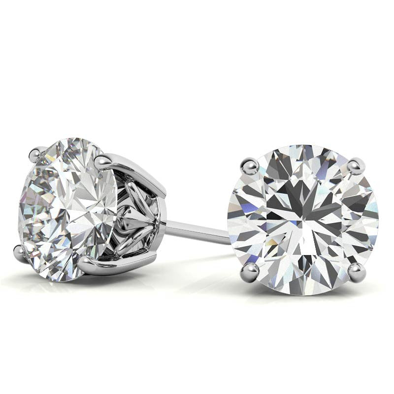 Minimalist Round Solitaire Studs White Gold Silver 4-Prong Secure Earring For Woman