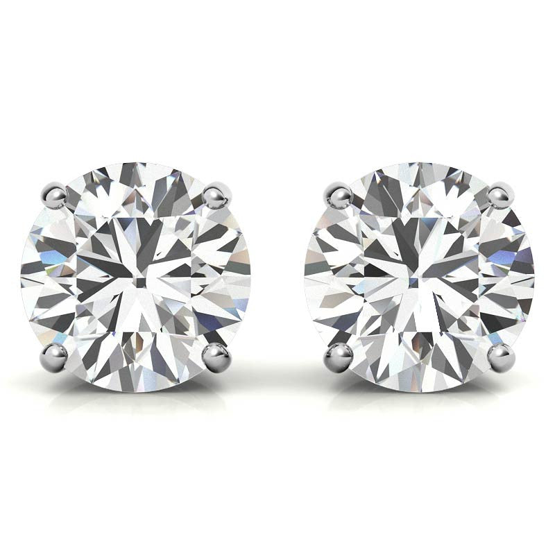 Minimalist Round Solitaire Studs White Gold Silver 4-Prong Secure Earring For Woman
