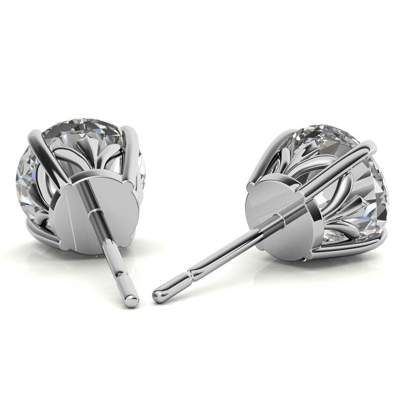 Minimalist Round Solitaire Studs White Gold Silver 4-Prong Secure Earring For Woman