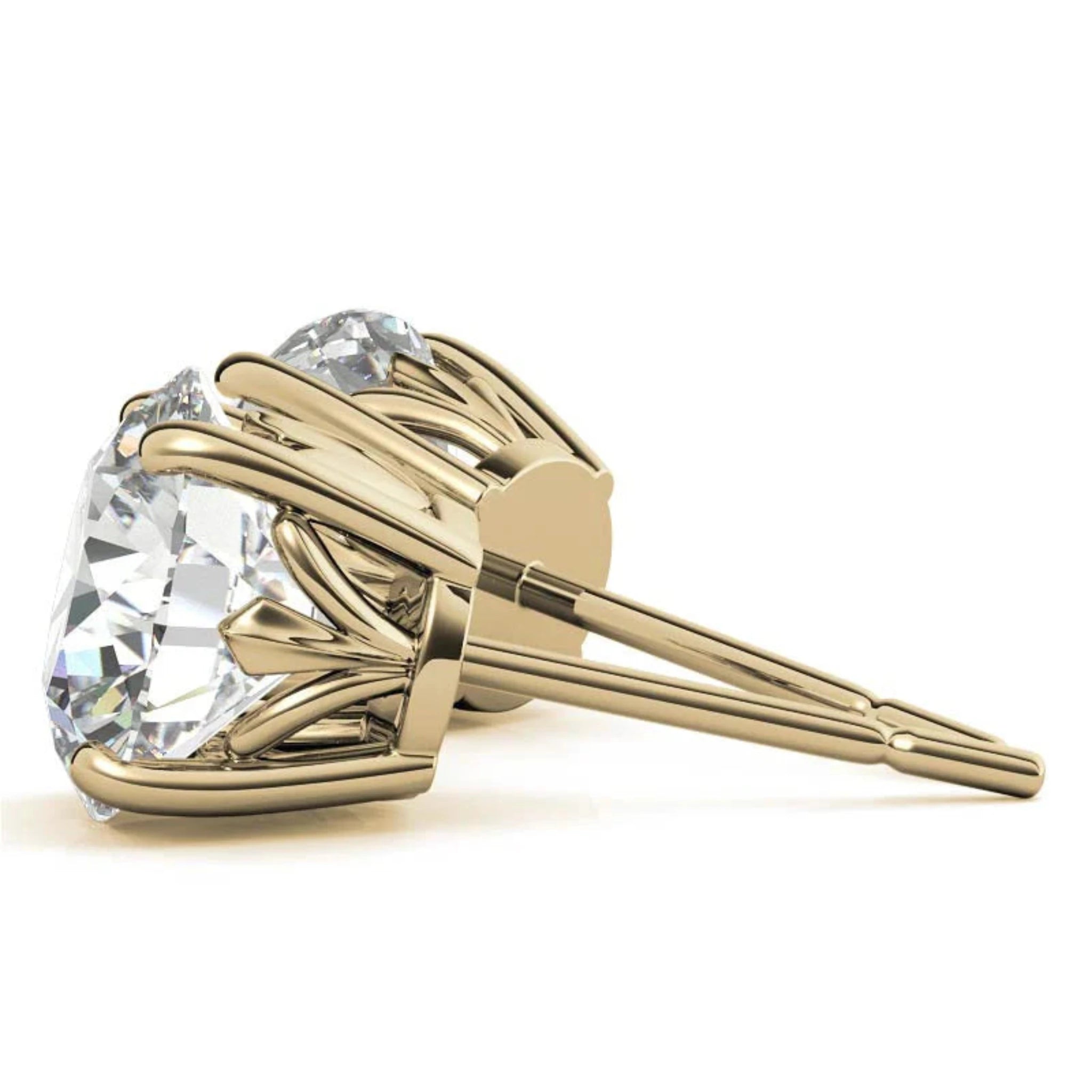 Minimalist Round Solitaire Studs Yellow Gold Silver 4-Prong Secure Earring For Woman