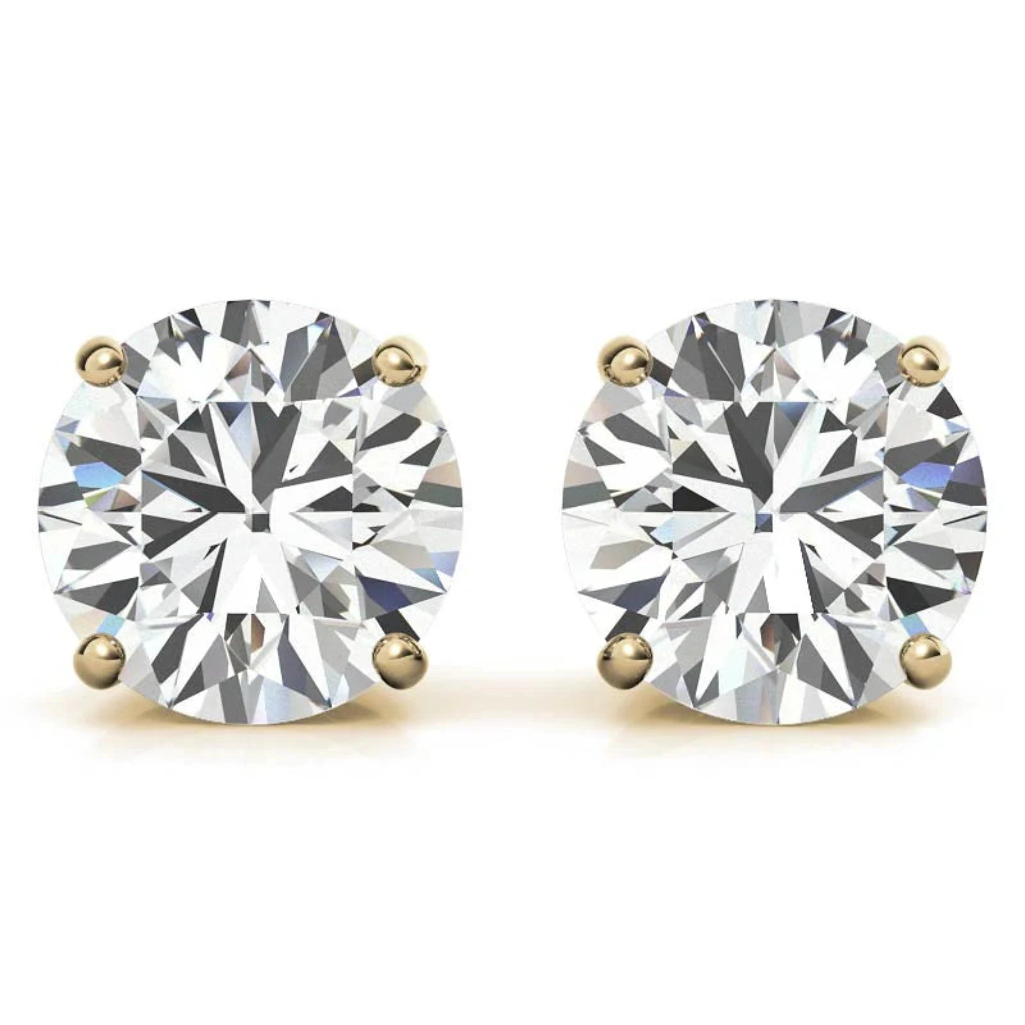 Minimalist Round Solitaire Studs Yellow Gold Silver 4-Prong Secure Earring For Woman