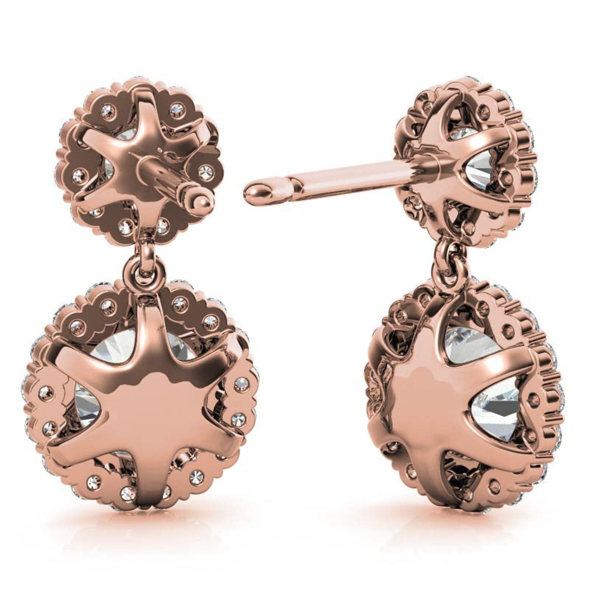 Stunning Double Halo Rose Gold Silver Dangling Earrings For Woman