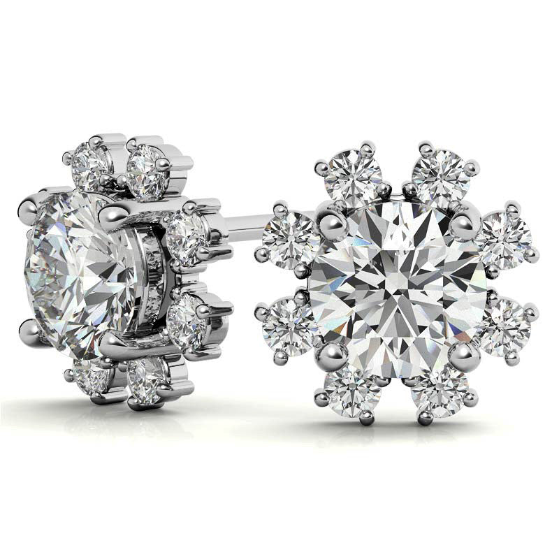 Snowflake-Inspired White Gold Silver Radiant Earrings For Woman