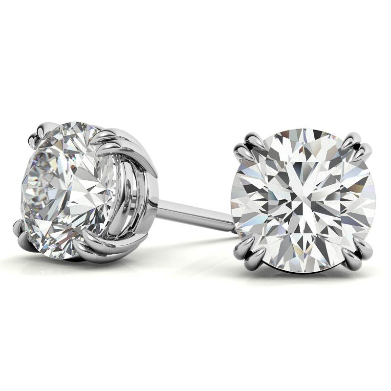 Round Solitaire White Gold Silver Double 4-Prong Claw Earring For Woman