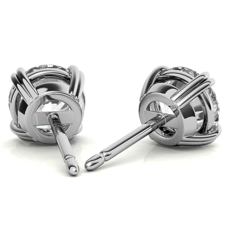 Round Solitaire White Gold Silver Double 4-Prong Claw Earring For Woman