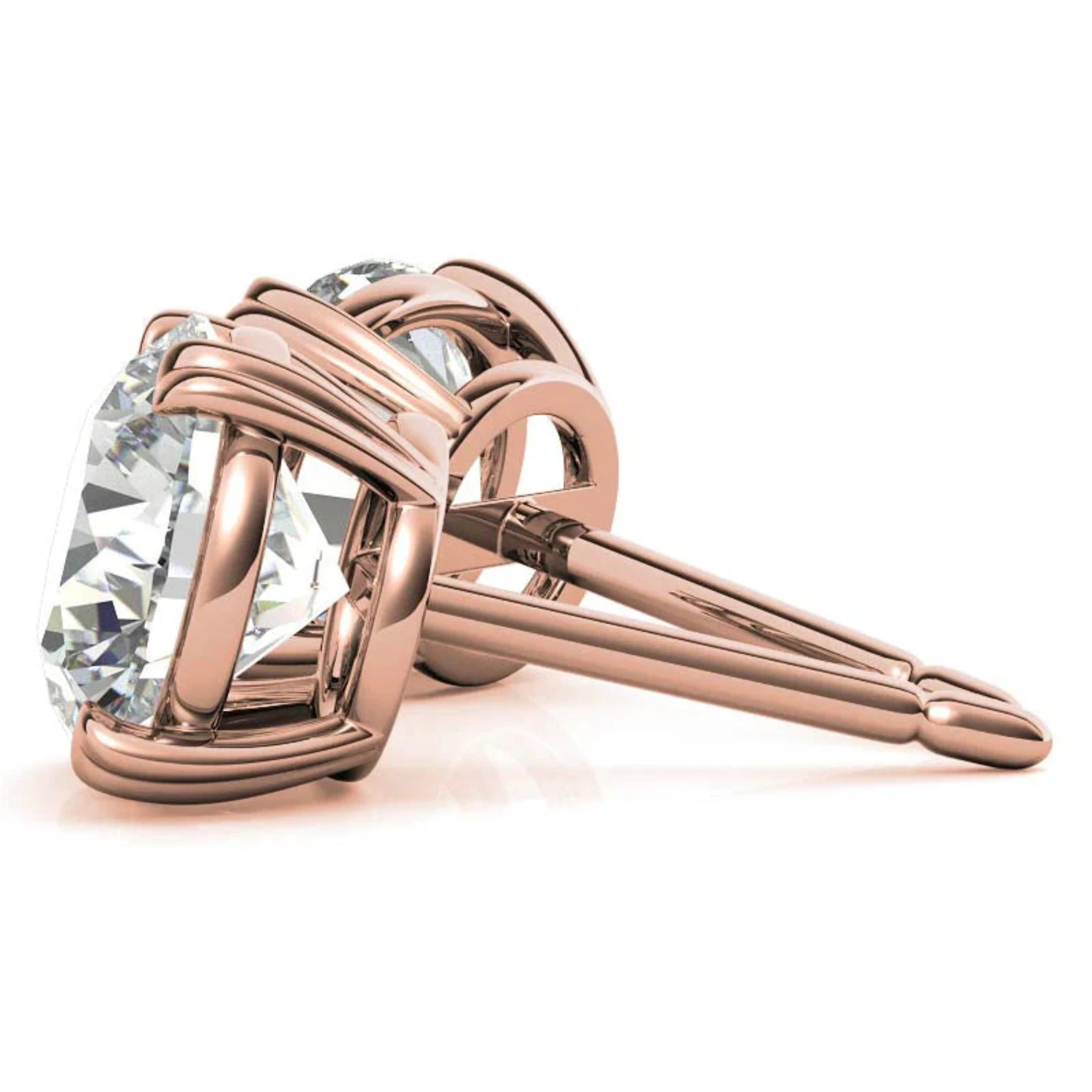 Round Diamond Heart Prong Rose Gold Silver Elegant Earring For Woman