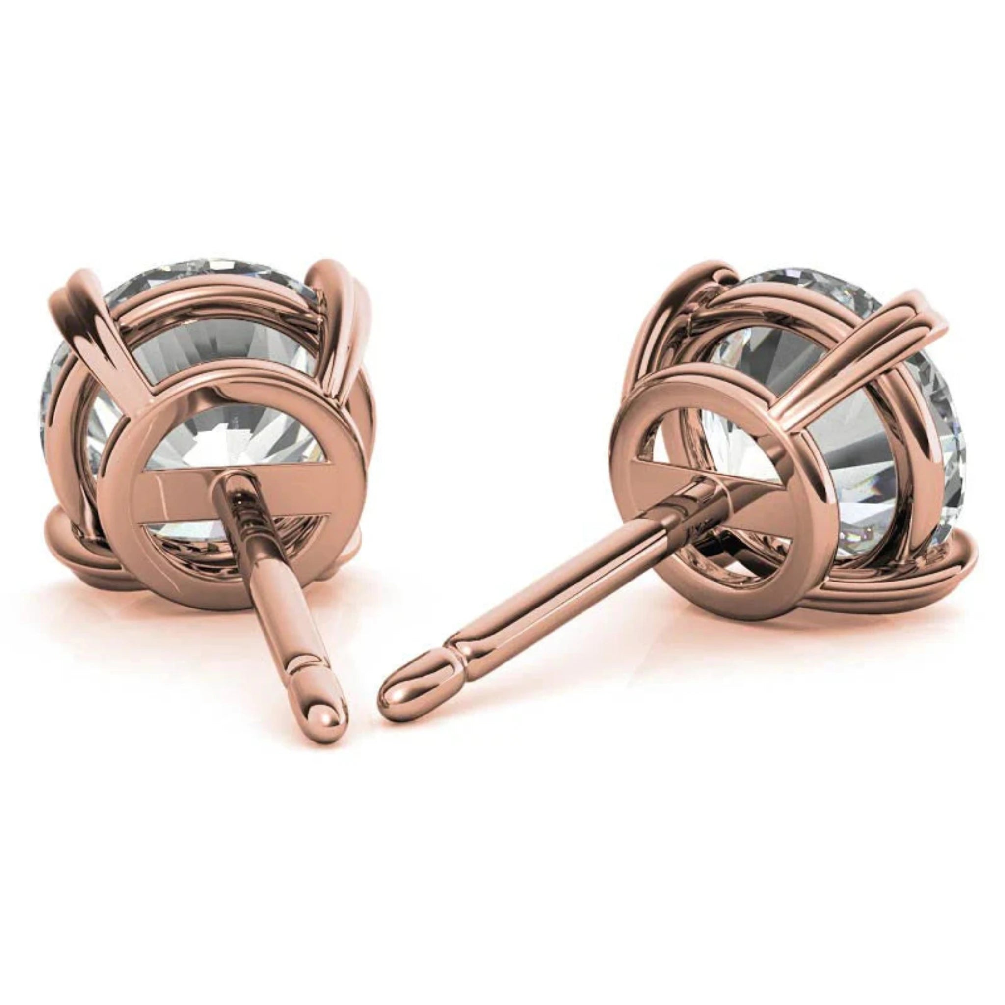 Round Diamond Heart Prong Rose Gold Silver Elegant Earring For Woman