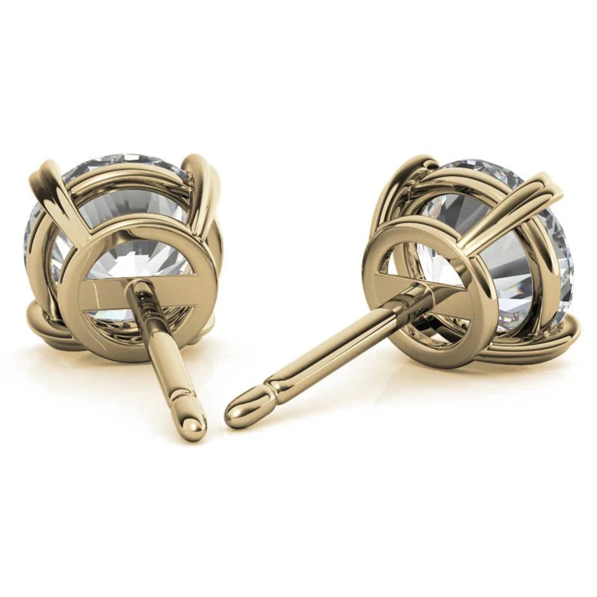 Round Diamond Heart Prong Yellow Gold Silver Brilliant Earring For Woman