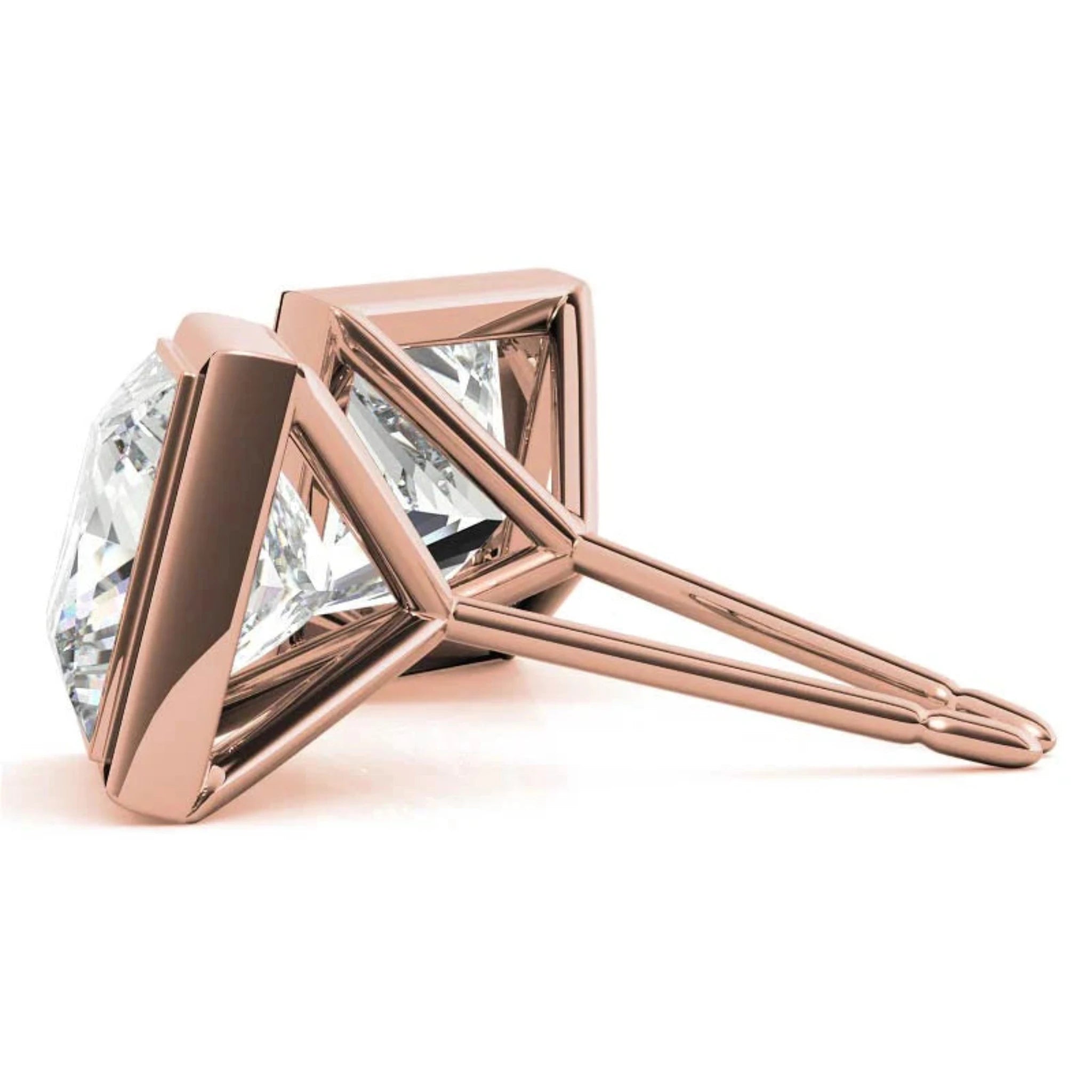 Luxurious Square-Cut Rose Gold Silver Bezel-Set Earring For Woman