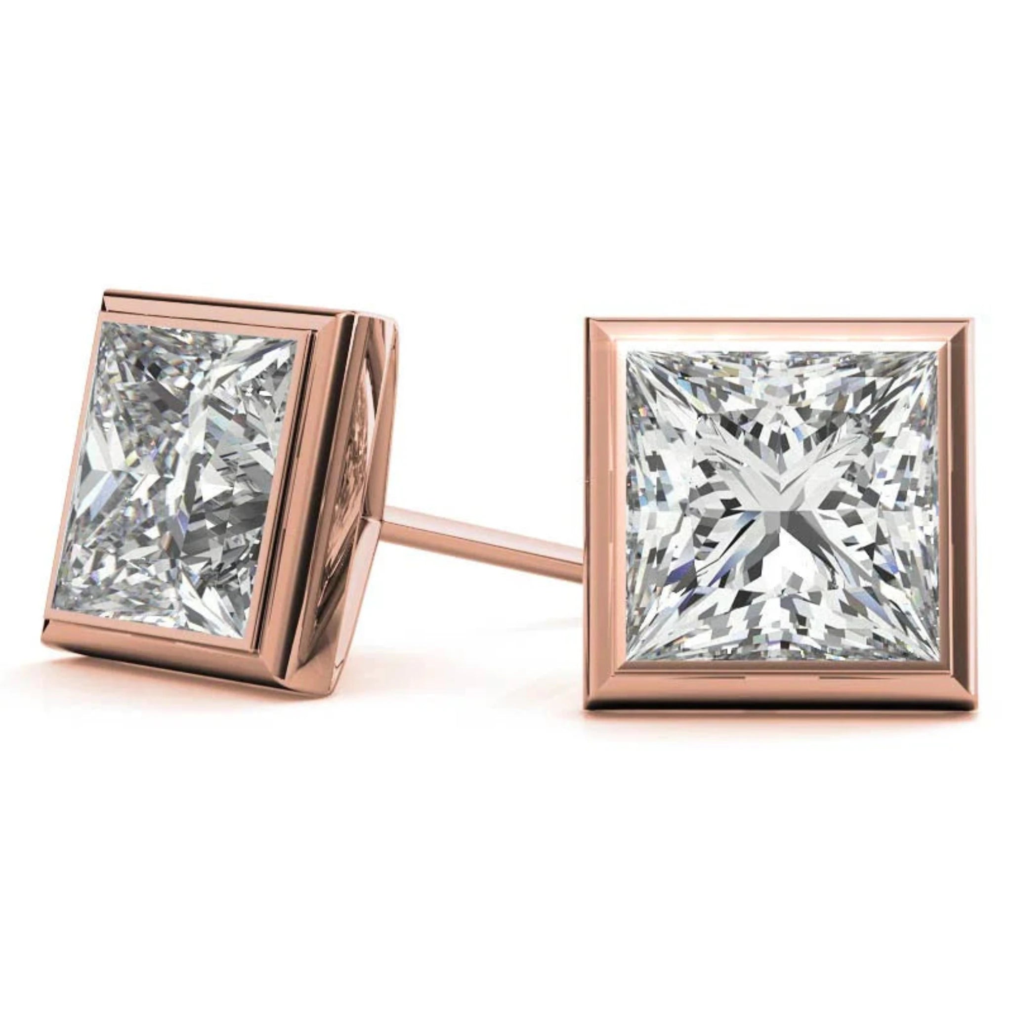 Luxurious Square-Cut Rose Gold Silver Bezel-Set Earring For Woman