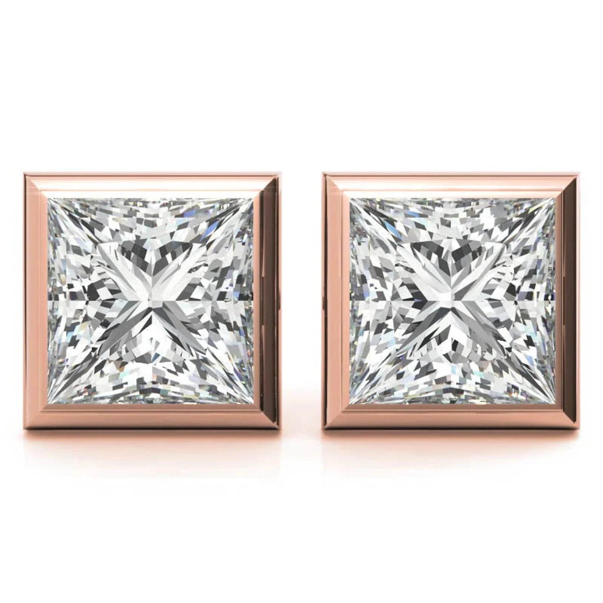 Luxurious Square-Cut Rose Gold Silver Bezel-Set Earring For Woman