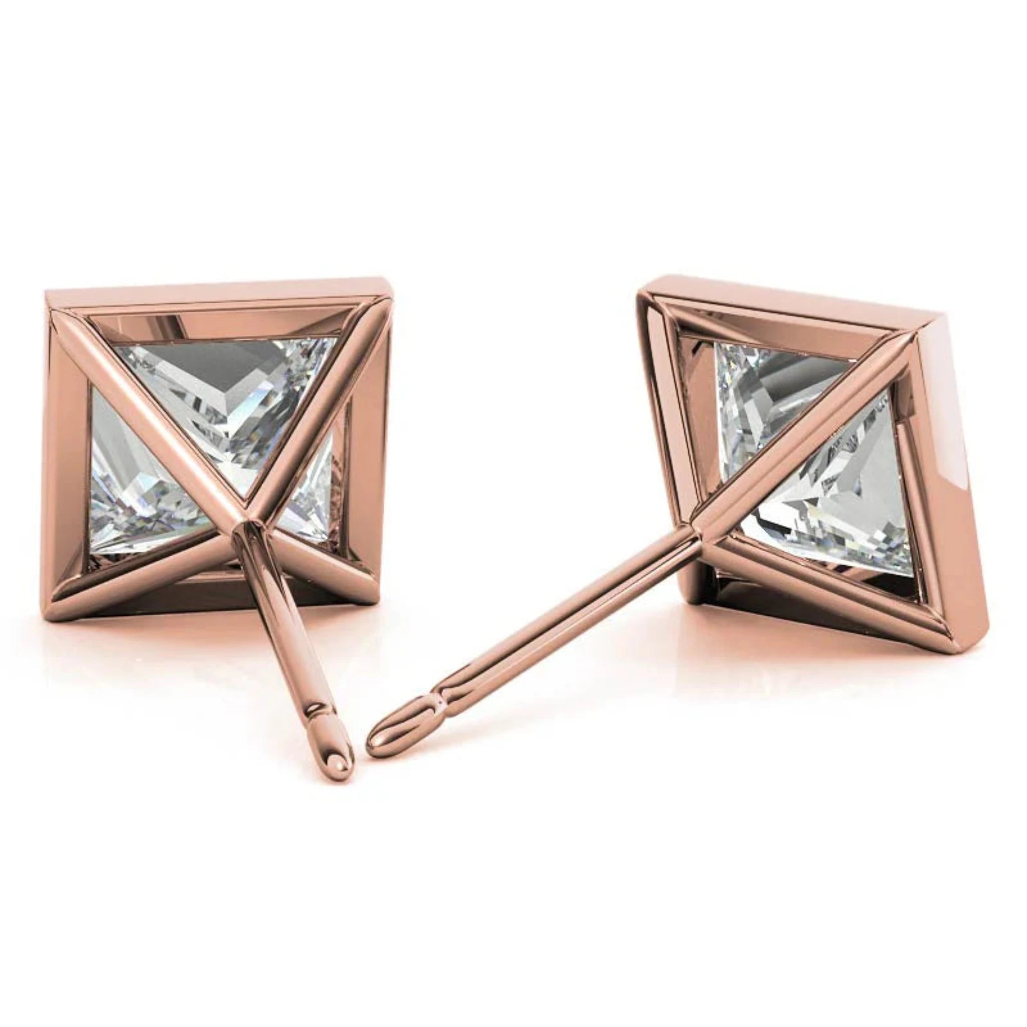 Luxurious Square-Cut Rose Gold Silver Bezel-Set Earring For Woman