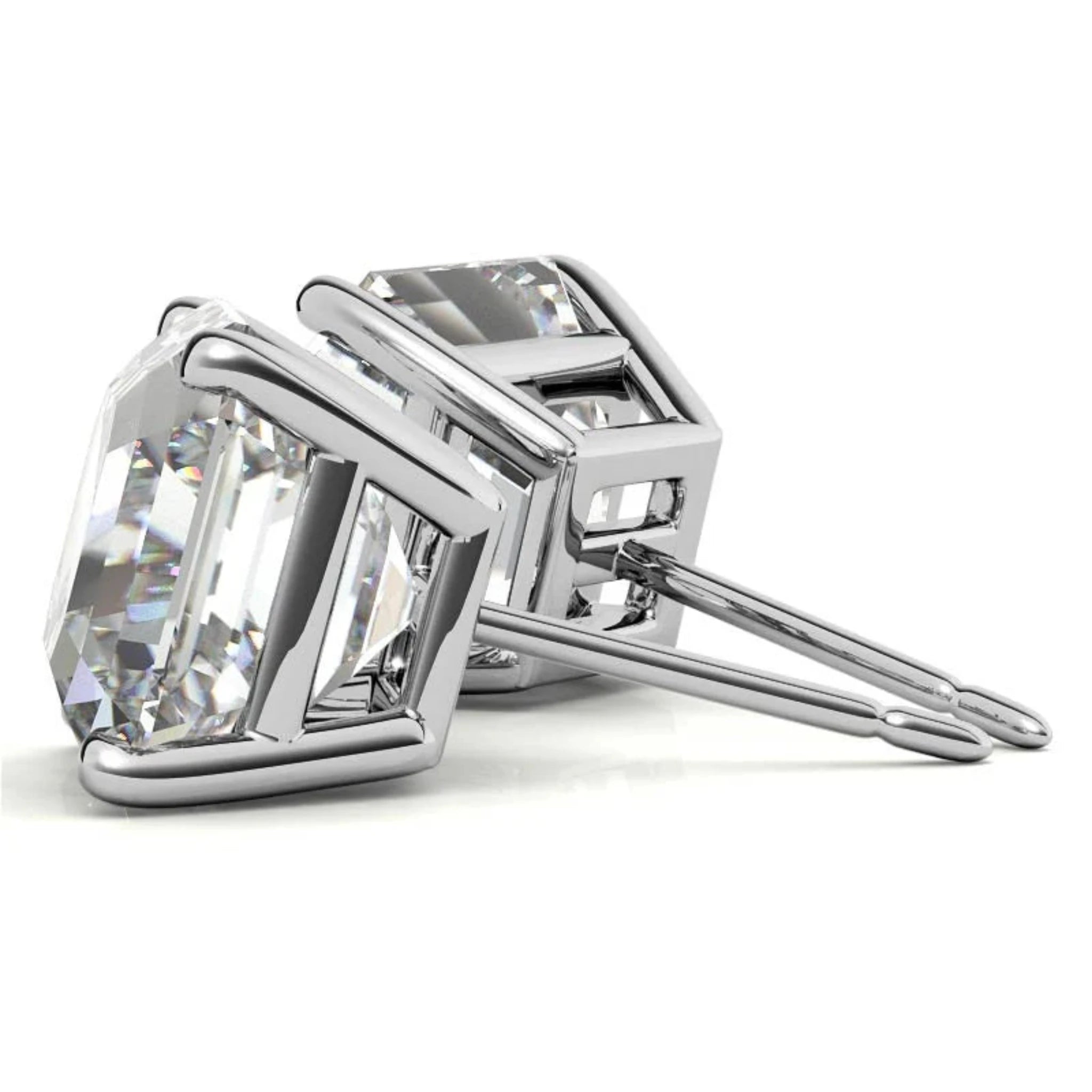 Asscher-Cut White Gold Silver Radiant Earring For Woman