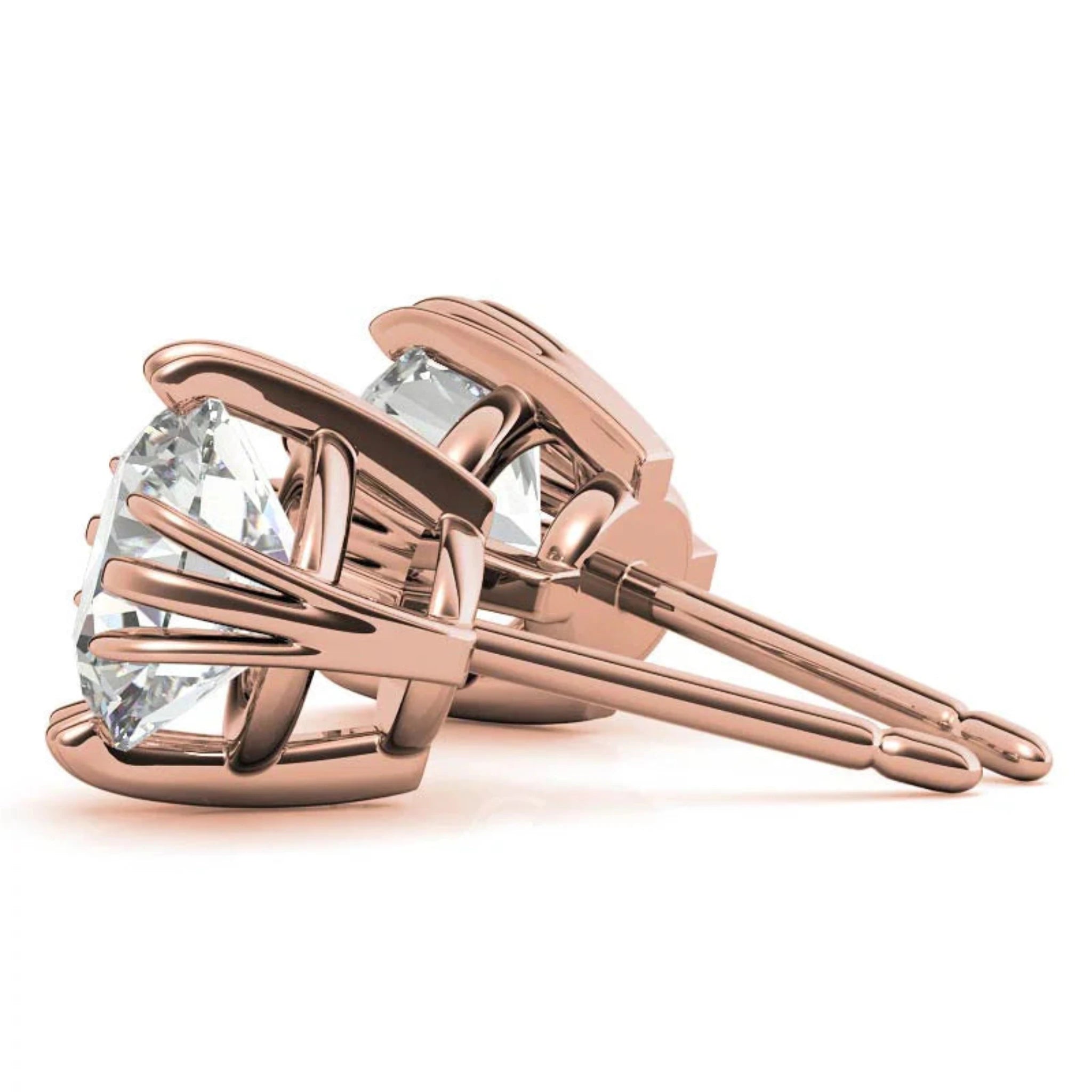 Lustrous Round Solitaire Rose Gold Silver Triple 4-Prong-Set Stud Earrings for Women