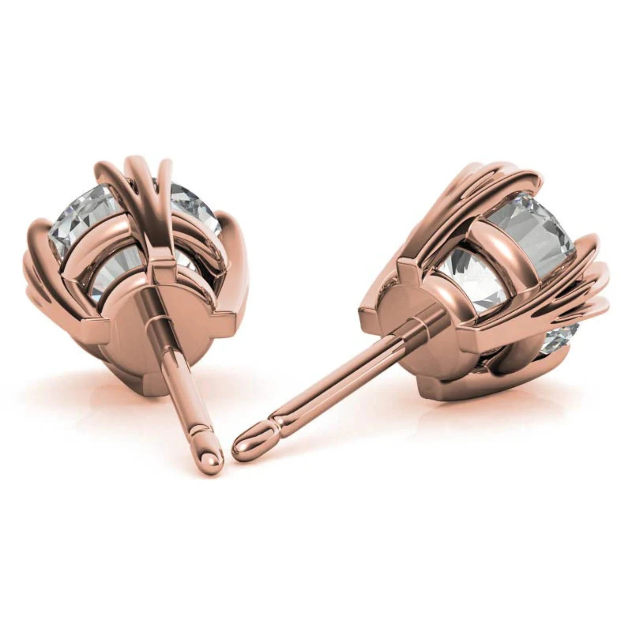 Lustrous Round Solitaire Rose Gold Silver Triple 4-Prong-Set Stud Earrings for Women